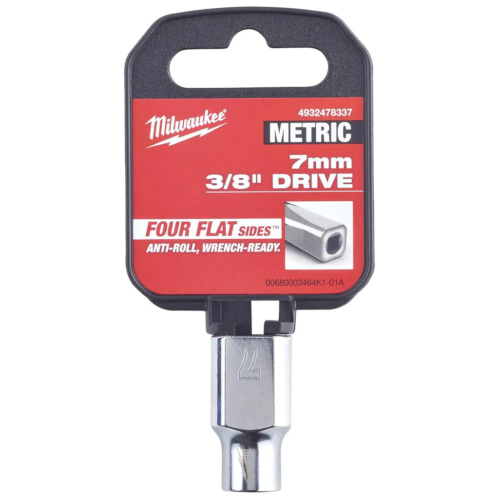 Milwaukee Chrome Socket 3/8" Drive Four Flat Sides Metric Standard 6-24mm Individual  White Rose Tools