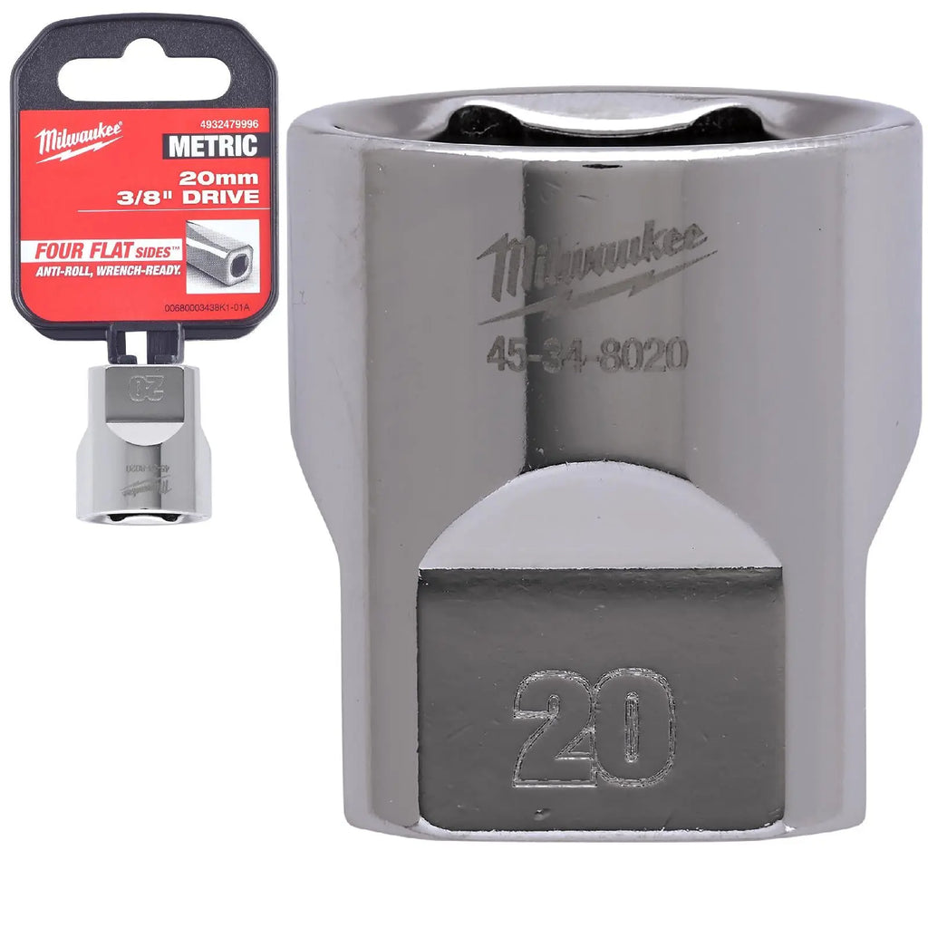 Milwaukee Chrome Socket 3/8" Drive Four Flat Sides Metric Standard 6-24mm Individual  White Rose Tools
