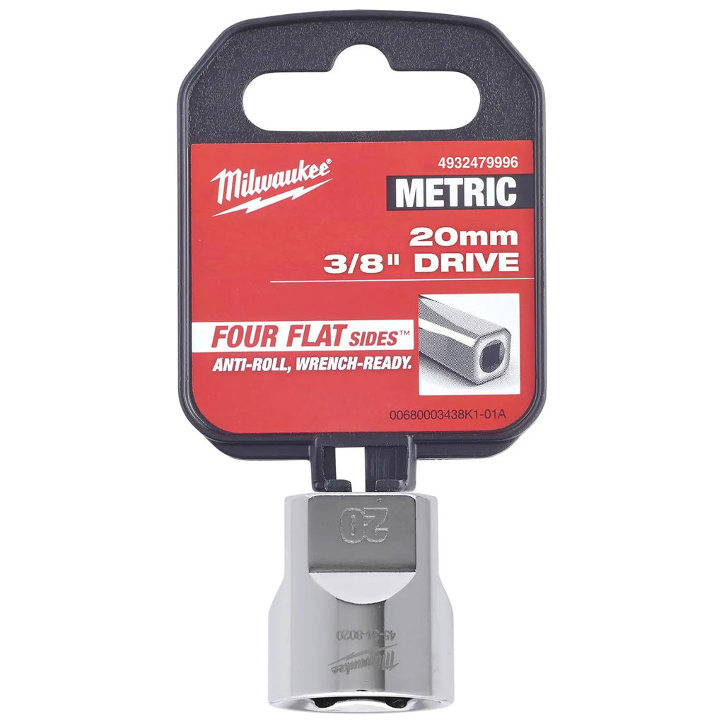 Milwaukee Chrome Socket 3/8" Drive Four Flat Sides Metric Standard 6-24mm Individual  White Rose Tools