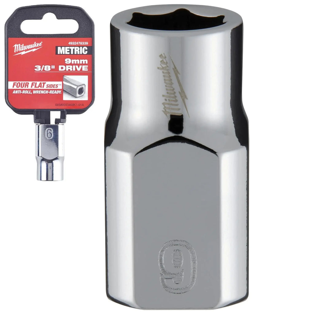 Milwaukee Chrome Socket 3/8" Drive Four Flat Sides Metric Standard 6-24mm Individual  White Rose Tools