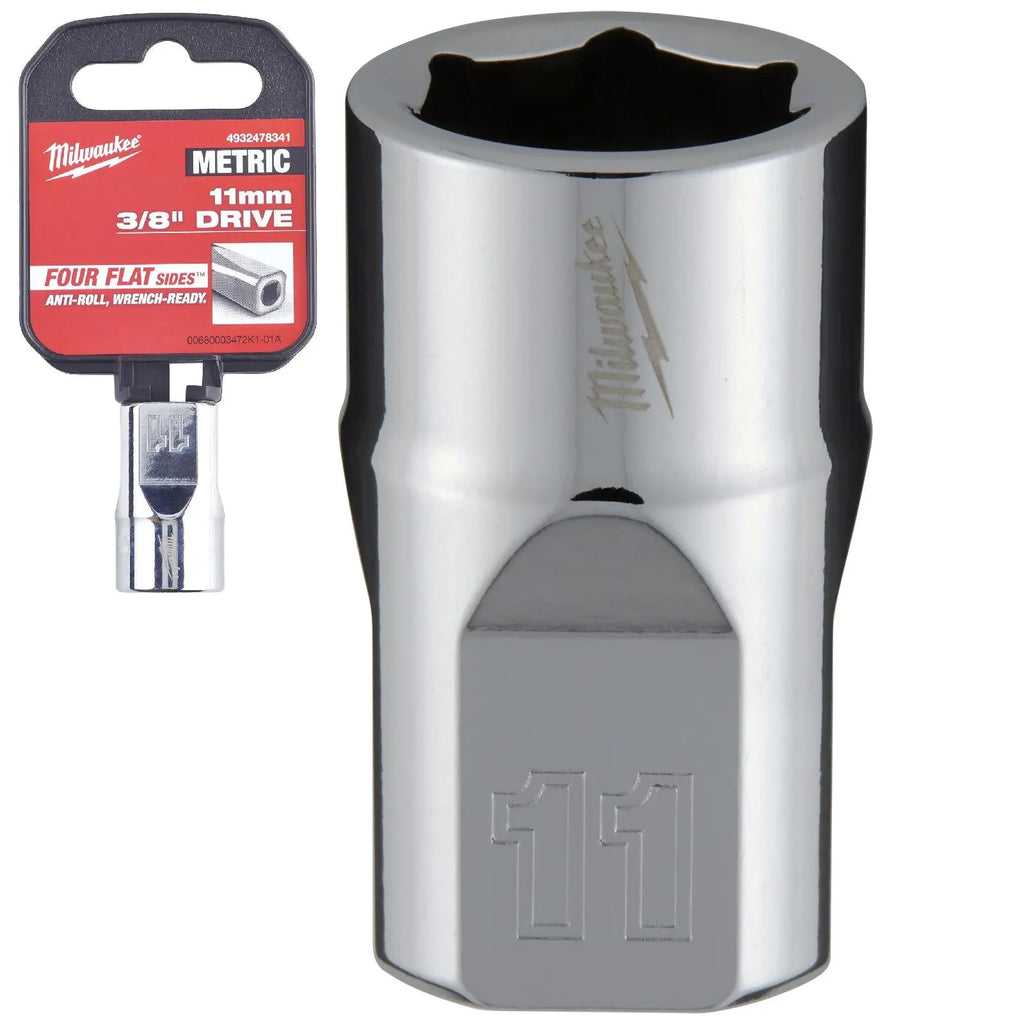 Milwaukee Chrome Socket 3/8" Drive Four Flat Sides Metric Standard 6-24mm Individual  White Rose Tools