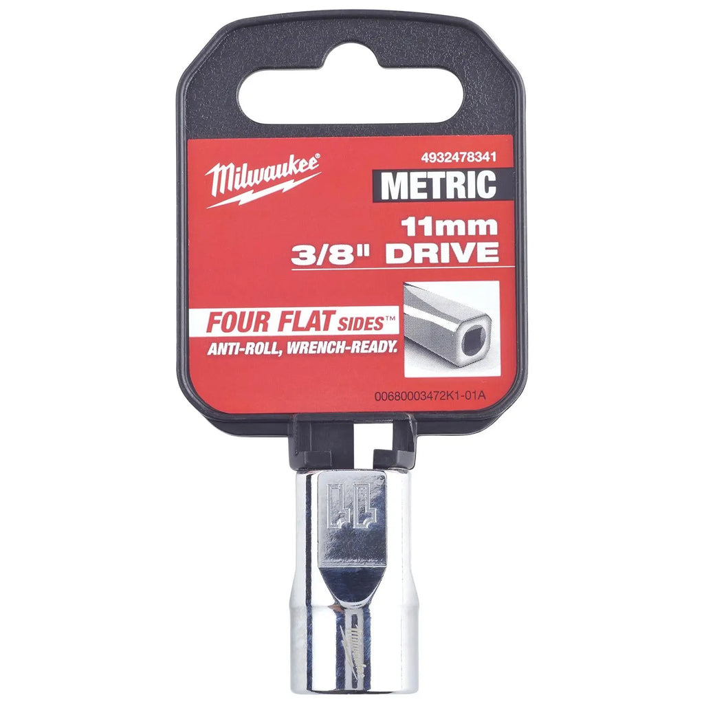 Milwaukee Chrome Socket 3/8" Drive Four Flat Sides Metric Standard 6-24mm Individual  White Rose Tools