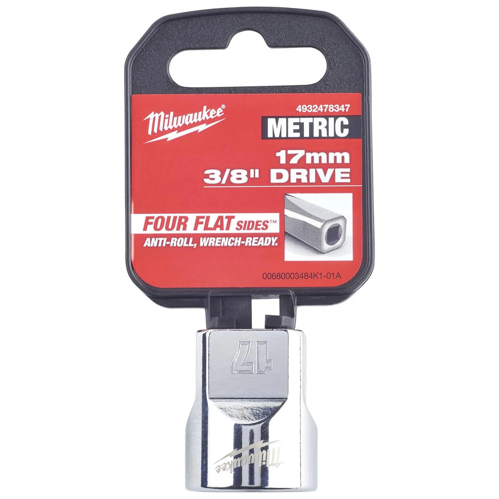 Milwaukee Chrome Socket 3/8" Drive Four Flat Sides Metric Standard 6-24mm Individual  White Rose Tools