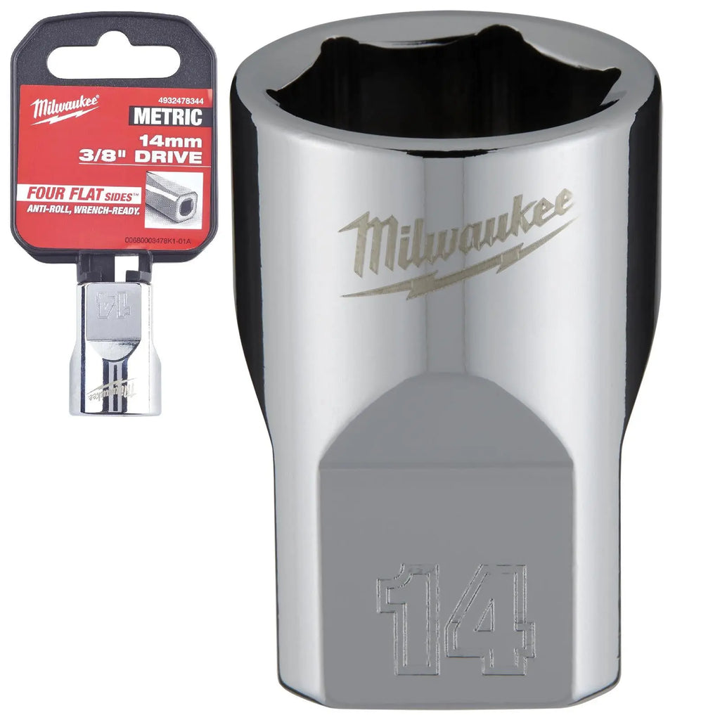 Milwaukee Chrome Socket 3/8" Drive Four Flat Sides Metric Standard 6-24mm Individual  White Rose Tools