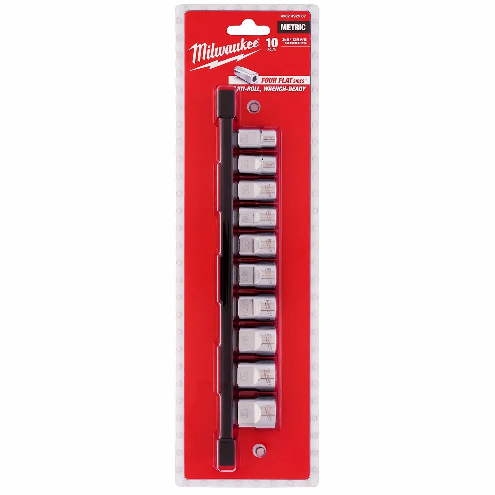 Milwaukee Chrome Socket Set on Socket Rail 3/8" Drive Metric 10-19mm  White Rose Tools