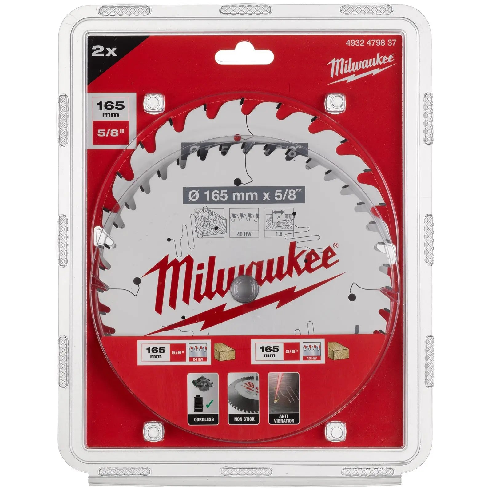 Milwaukee Circular Saw Blade Twin Pack 165mm 24T Fast Cut 40T Clean Cut 