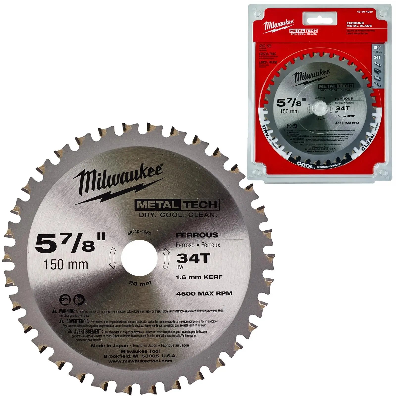 Milwaukee Circular Saw Blade for Metal 150mm x 20mm Bore 34 Tooth  White Rose Tools