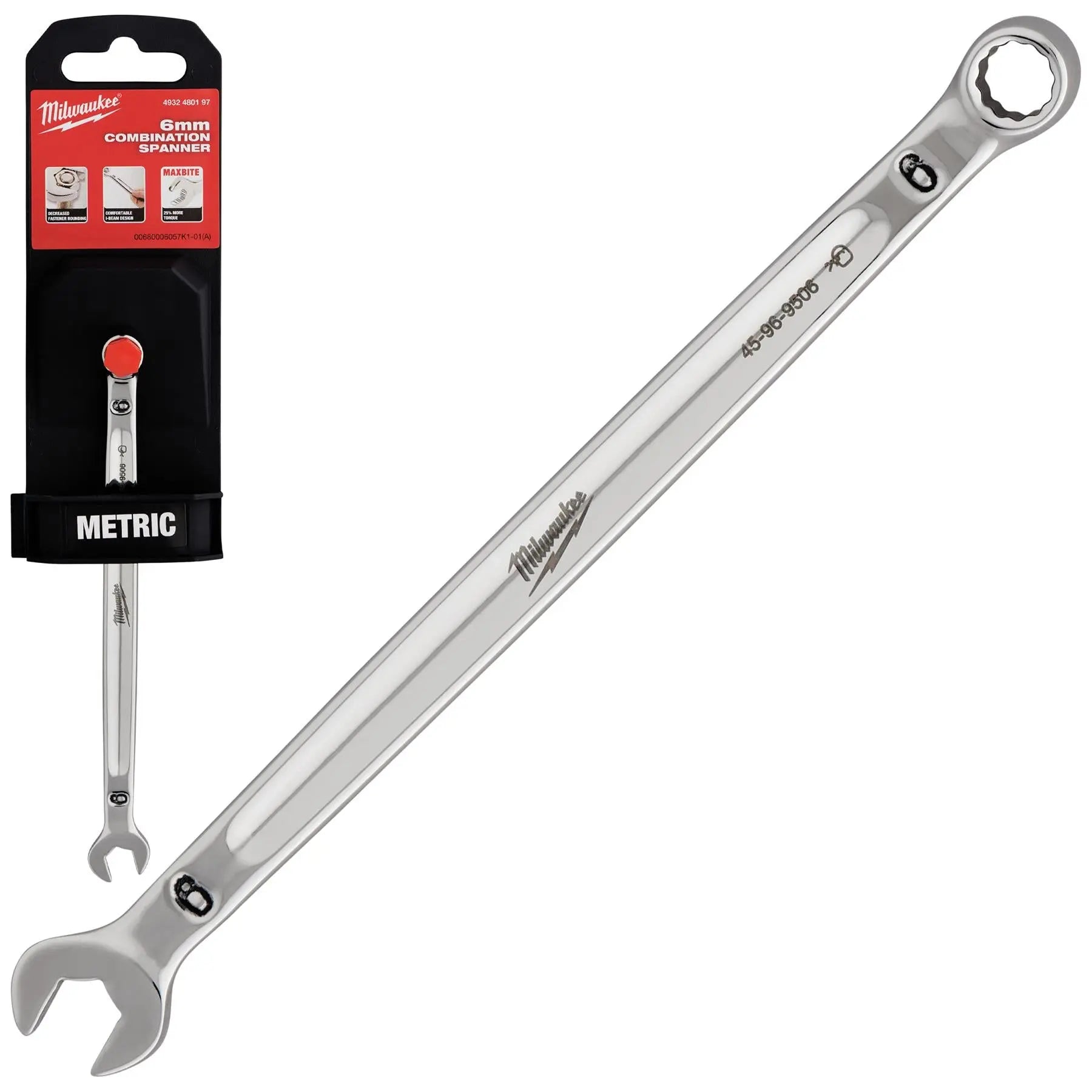 Milwaukee Combination Spanner MAX BITE Open End Ring Spanners - Choose Size  White Rose Tools