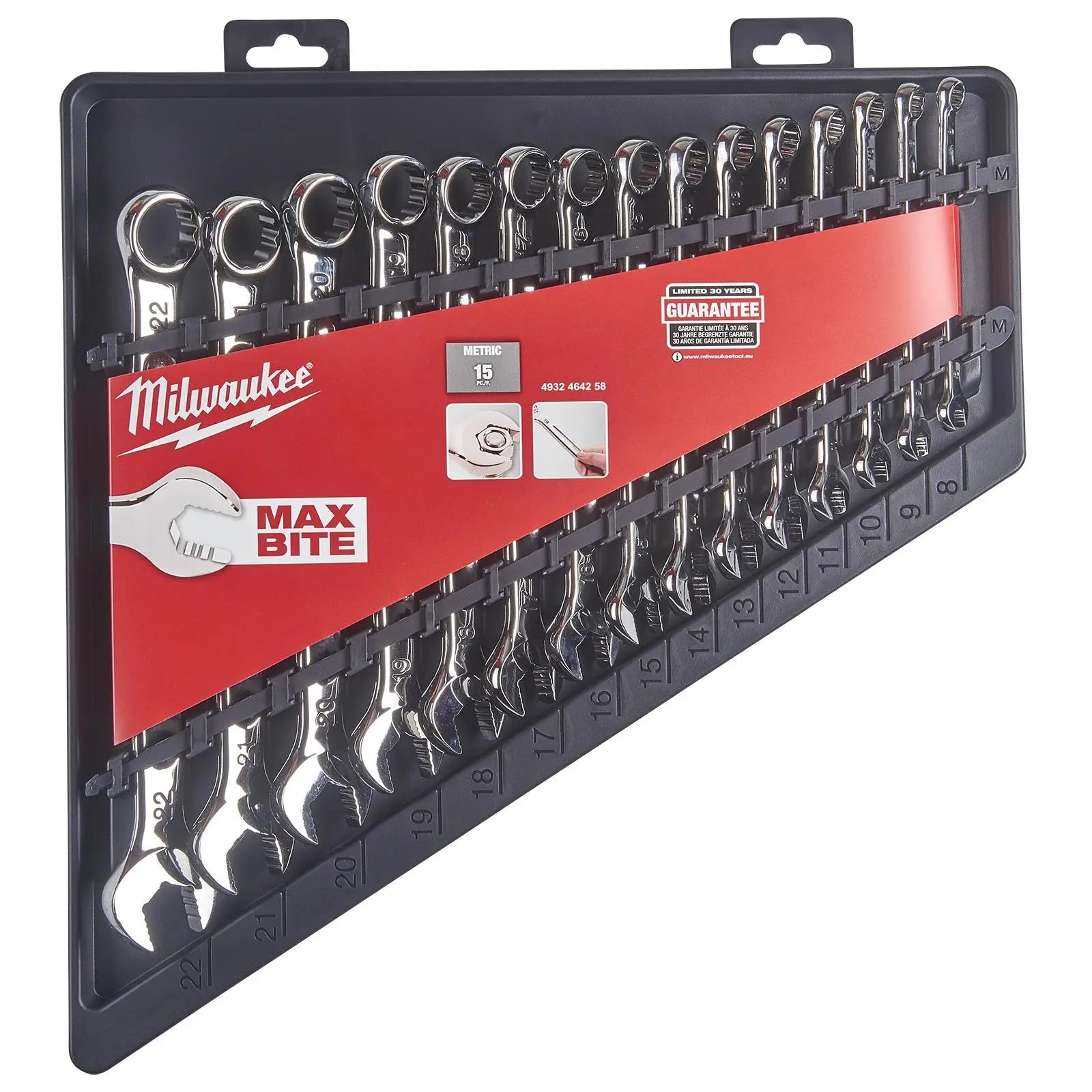 Milwaukee Combination Spanner Set MAX BITE 15 Pieces 8 - 22mm  White Rose Tools