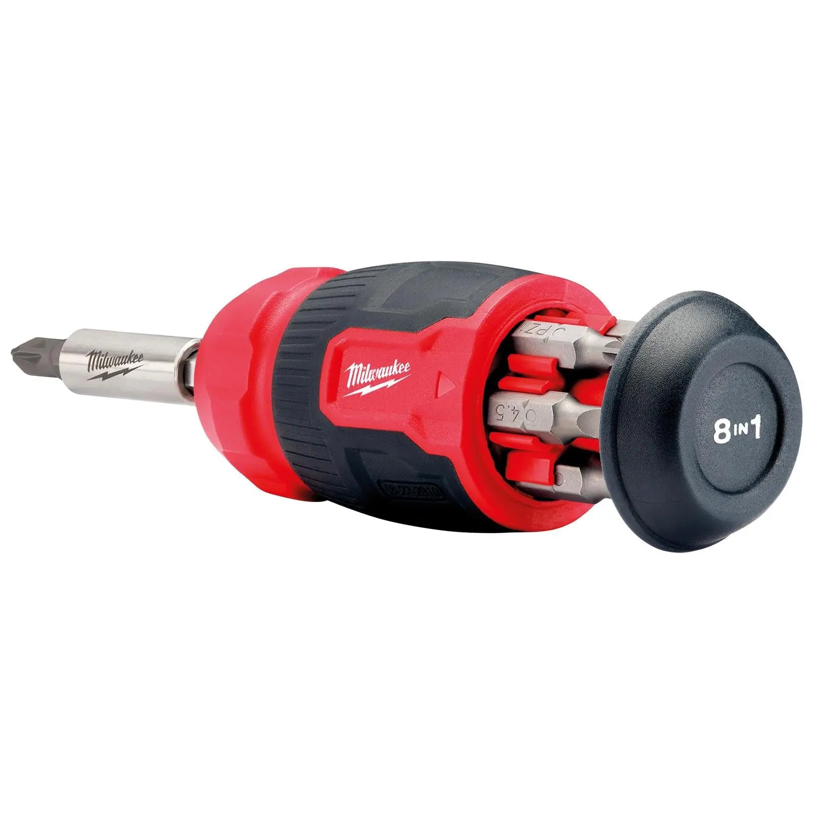 Milwaukee Compact Multi Bit Screwdriver Set 8 in 1 Stubby Pozi Phillips Torx Slotted  White Rose Tools