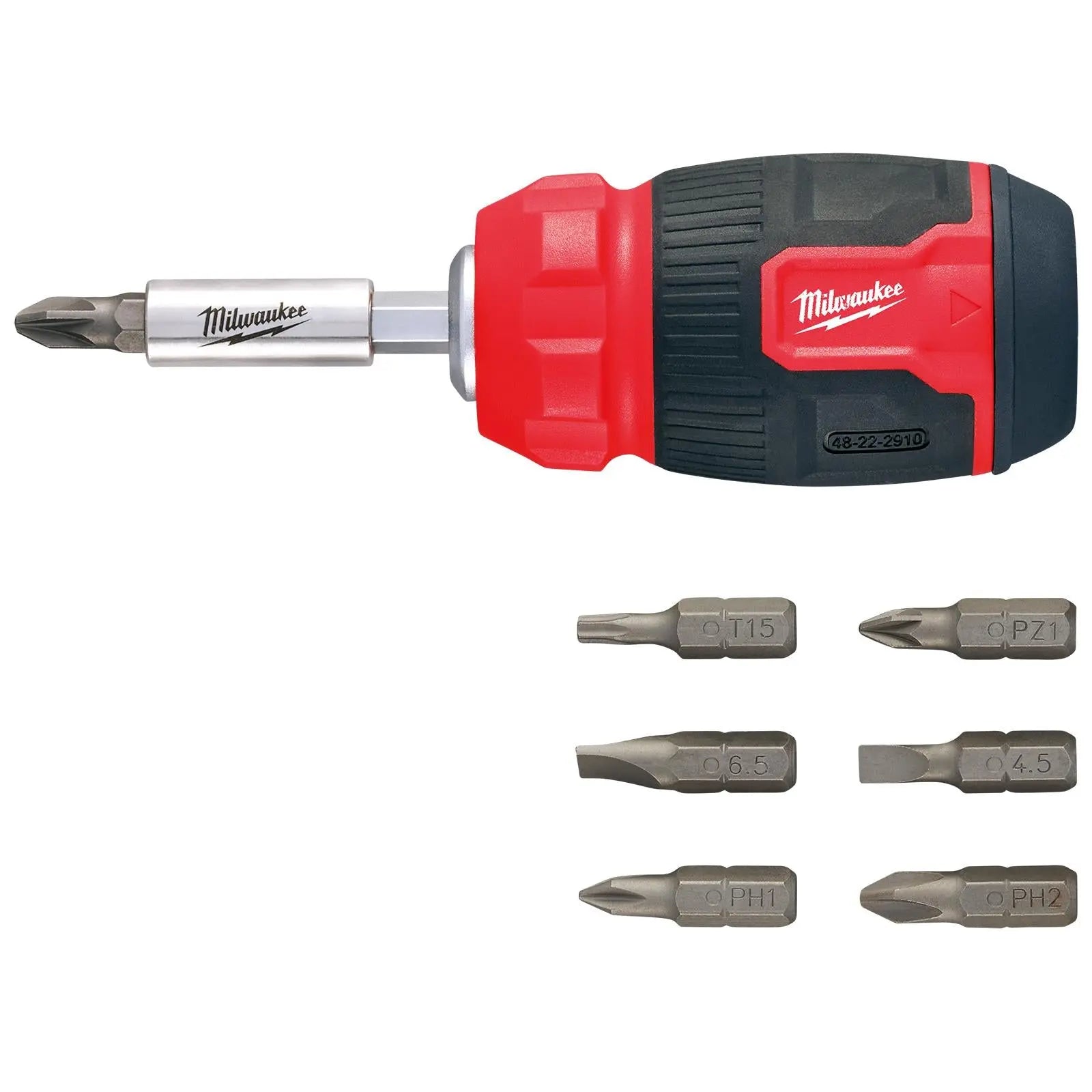 Milwaukee Compact Multi Bit Screwdriver Set 8 in 1 Stubby Pozi Phillips Torx Slotted  White Rose Tools