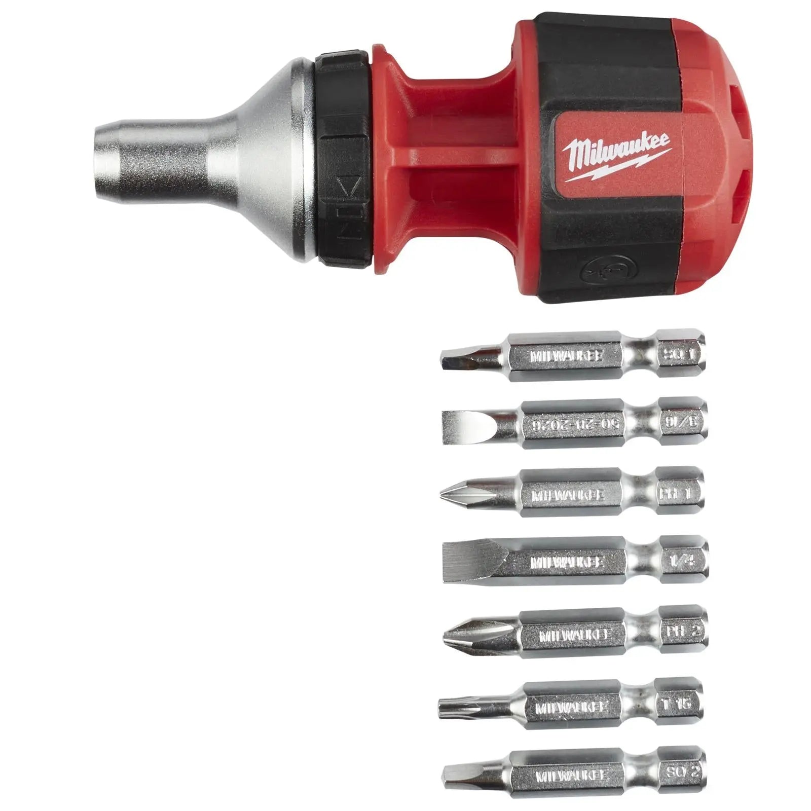 Milwaukee Compact Ratchet Screwdriver 8 in 1 Multi Bit Phillips Pozi Torx Slotted 