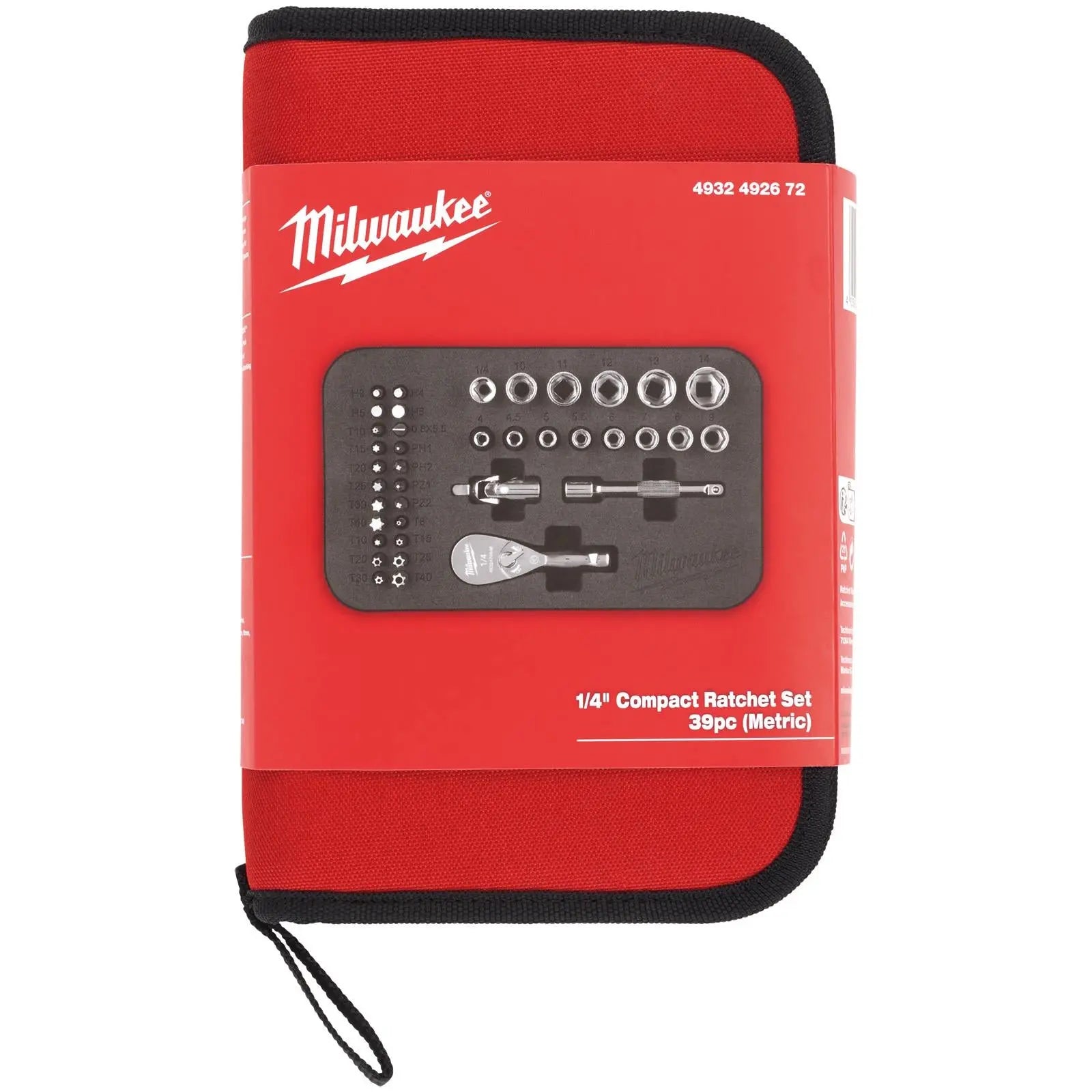 Milwaukee Compact Ratchet Set 1/4" Drive 4-14mm in Textile Case 39 Pieces  White Rose Tools