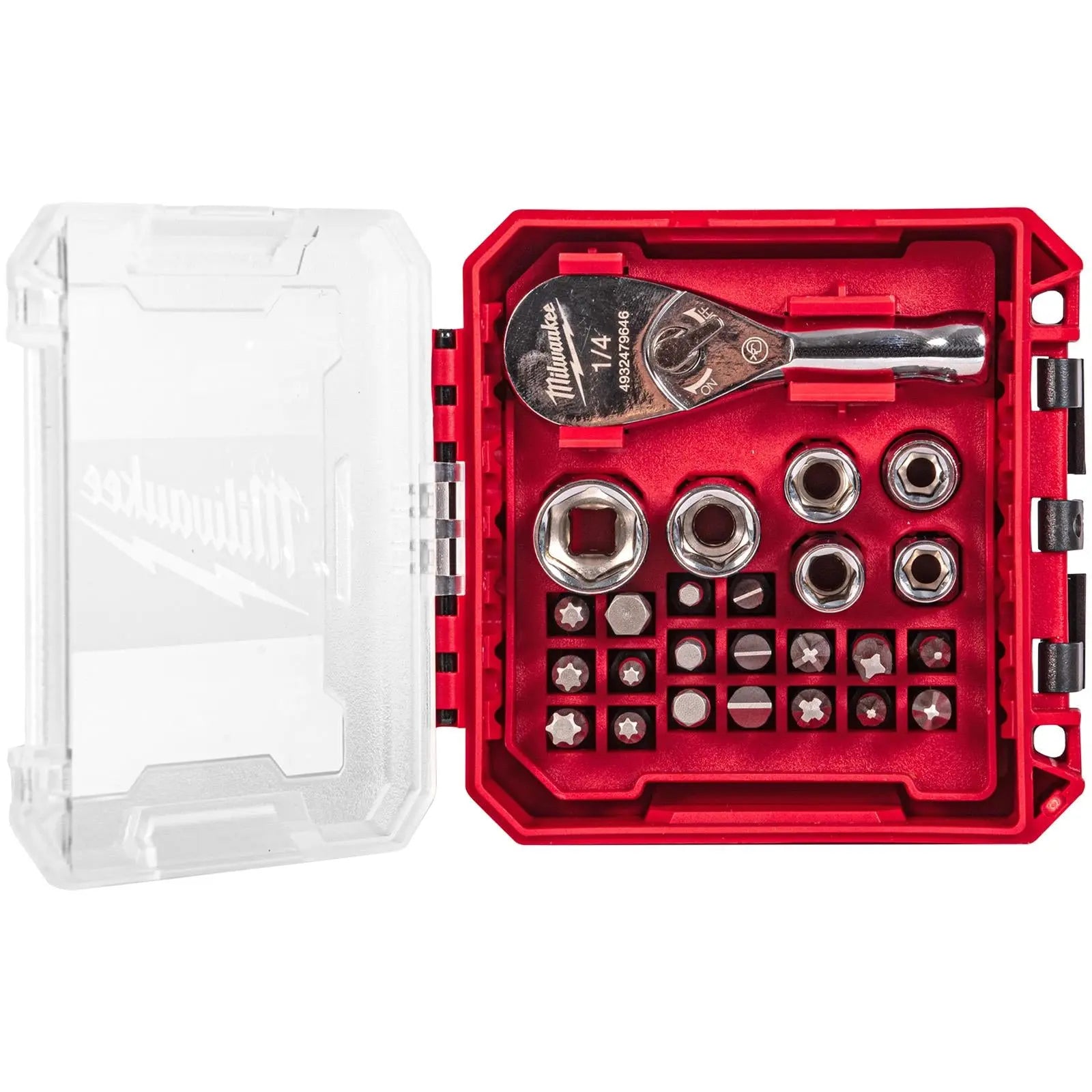 Milwaukee Compact Ratchet Set 1/4" Drive in Packout Compatible Box 25 Piece  White Rose Tools