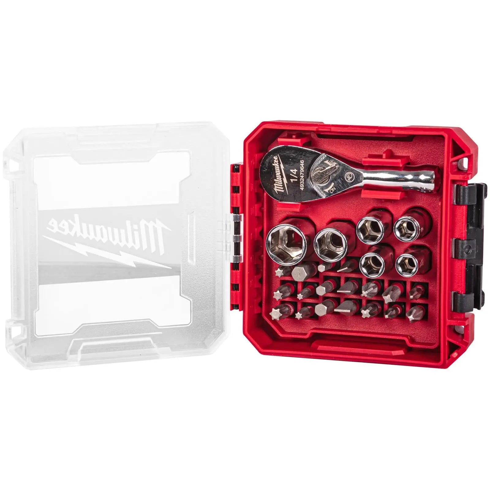 Milwaukee Compact Ratchet Set 1/4" Drive in Packout Compatible Box 25 Piece  White Rose Tools