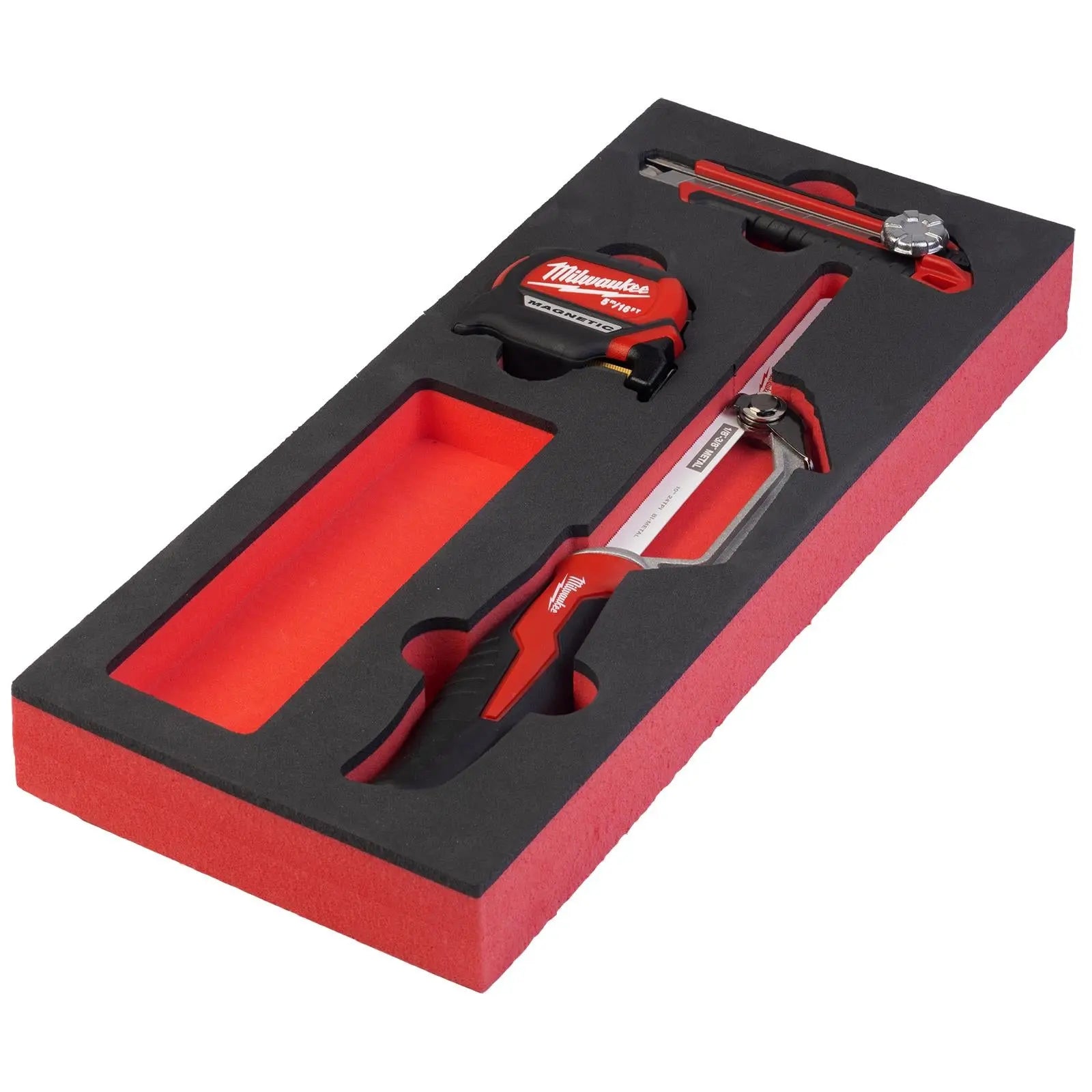 Milwaukee Cutting and Measuring Set EVA Foam Insert 3 Pieces Tape Measure Hacksaw  White Rose Tools