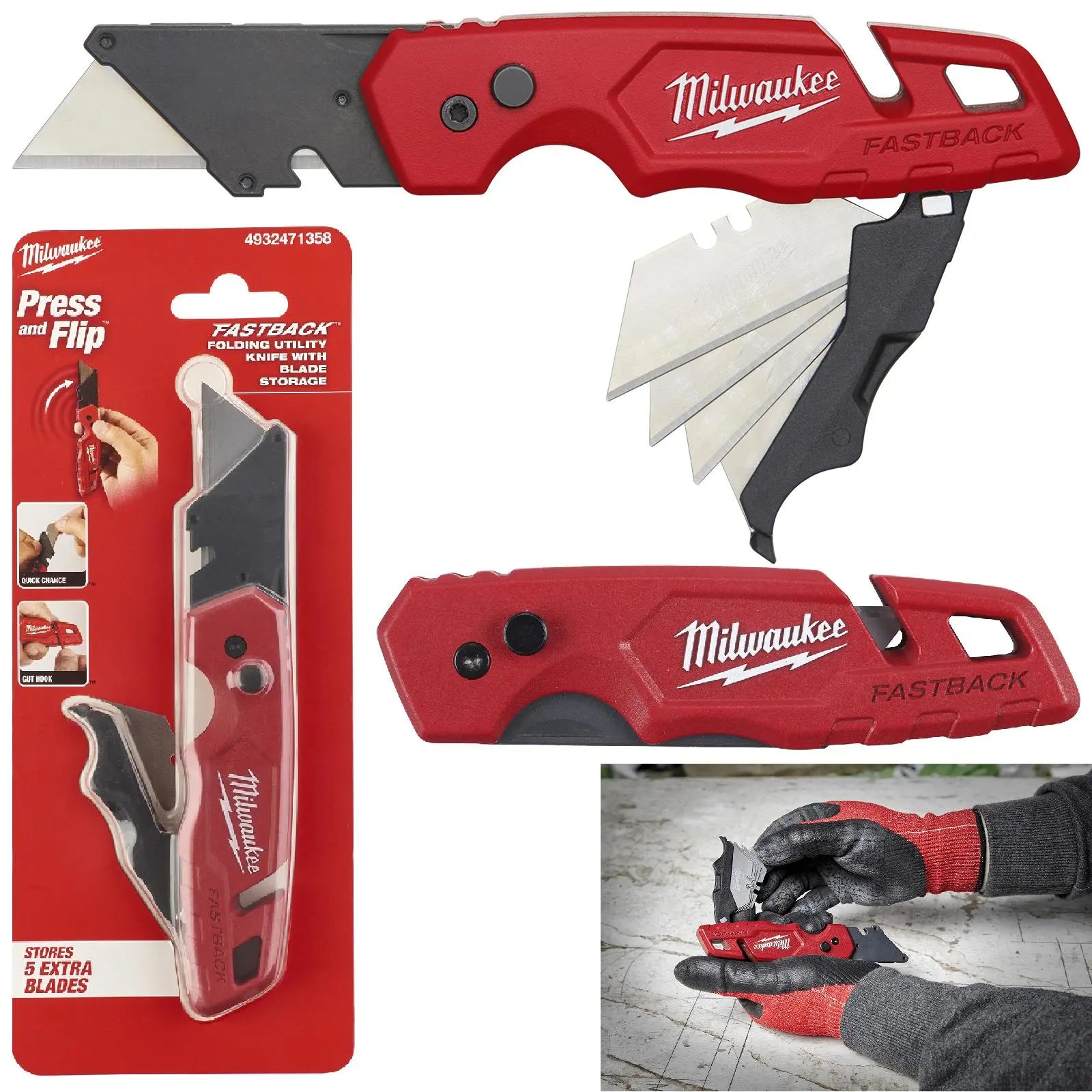Milwaukee FASTBACK Flip Utility Knife with Blade Storage 