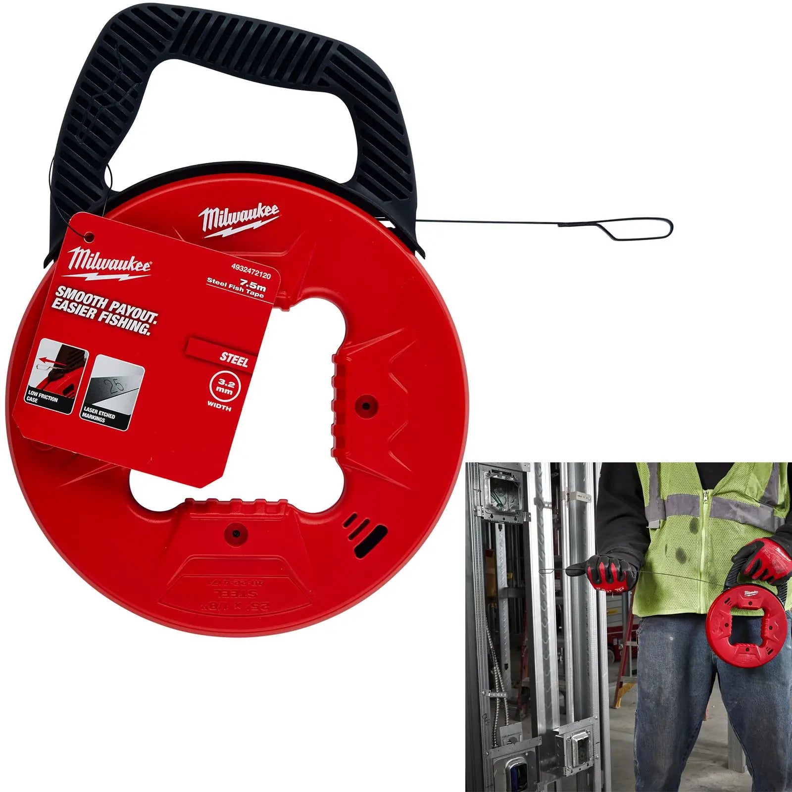 Milwaukee Fish Tape Steel 7.5m Cable Management Draw Wire Pulling Electrician 