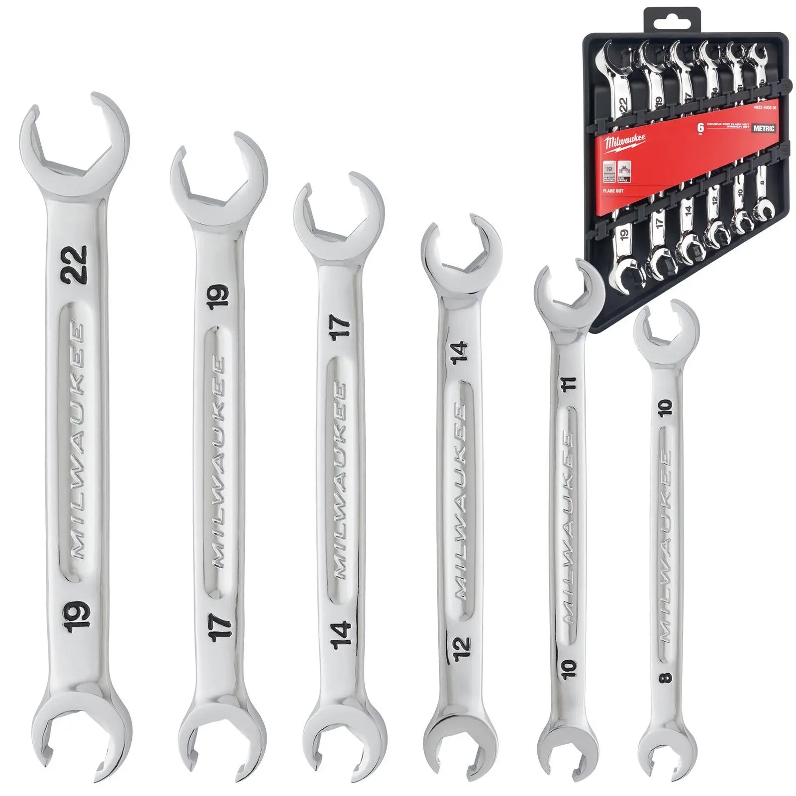 Milwaukee Flare Nut Brake Pipe Spanner Set 6 Piece Metric 8-22mm  White Rose Tools