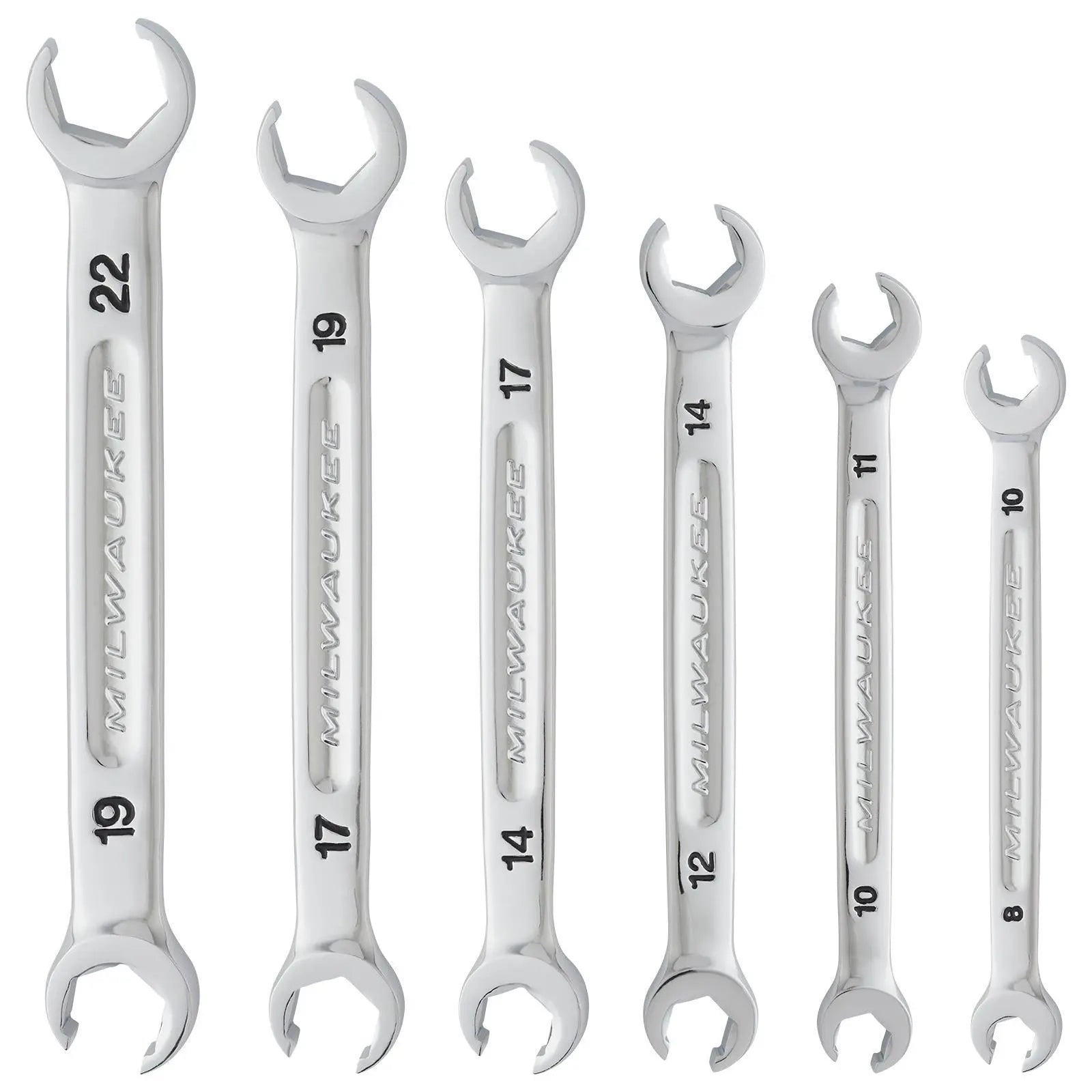 Milwaukee Flare Nut Brake Pipe Spanner Set 6 Piece Metric 8-22mm  White Rose Tools