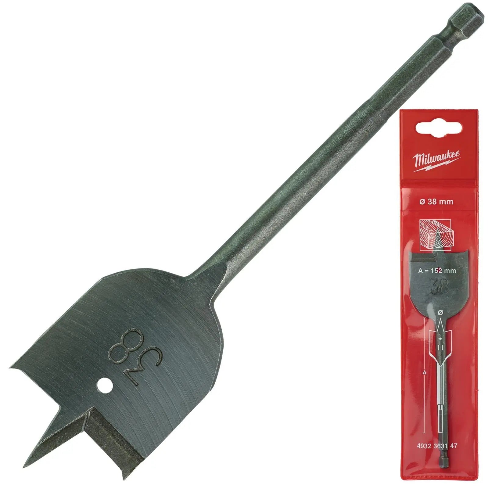 Milwaukee Flat Wood Boring Drill Bits 152mm Length 1/4" Hex Shank 