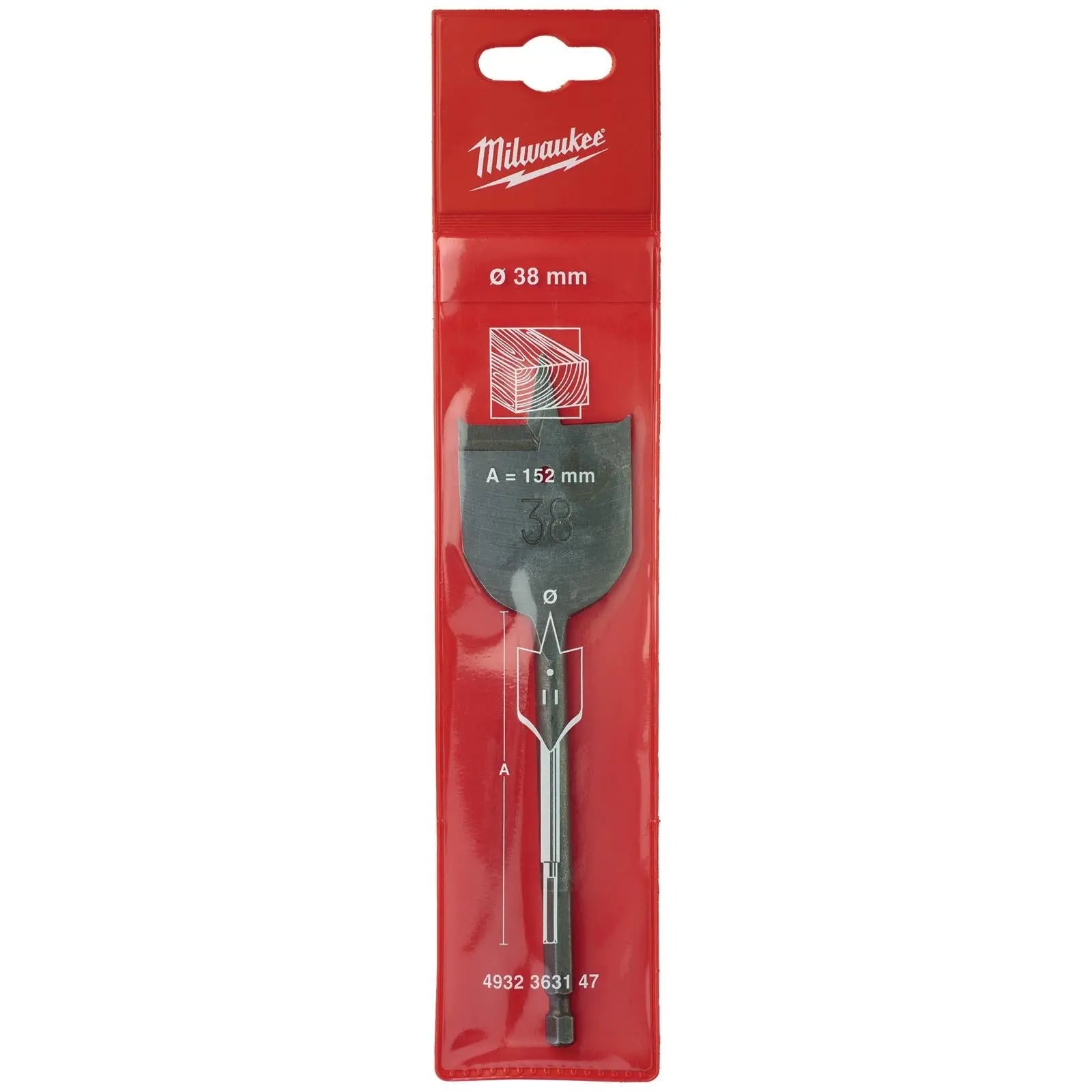 Milwaukee Flat Wood Boring Drill Bits 152mm Length 1/4" Hex Shank 