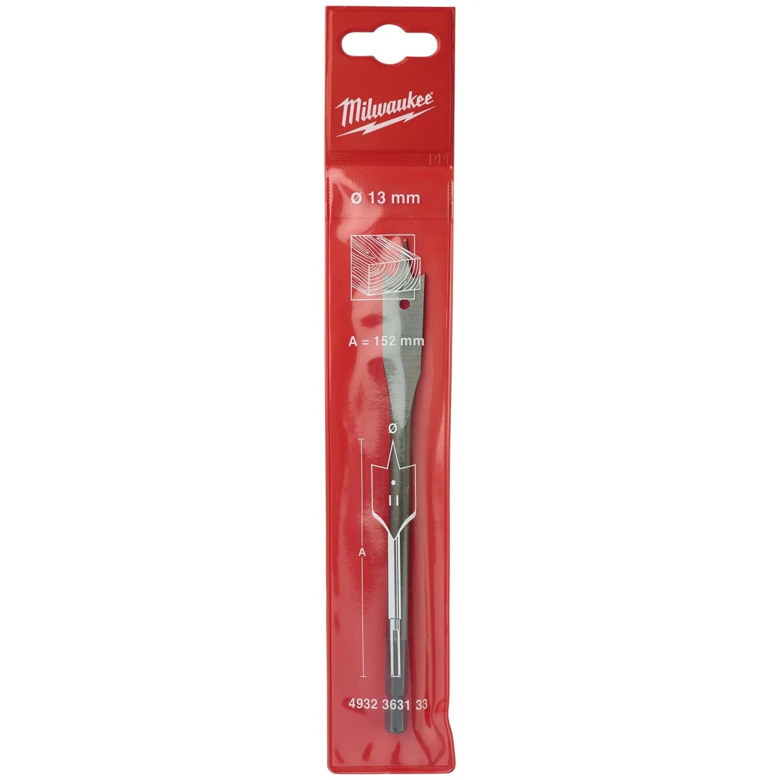 Milwaukee Flat Wood Boring Drill Bits 152mm Length 1/4" Hex Shank 