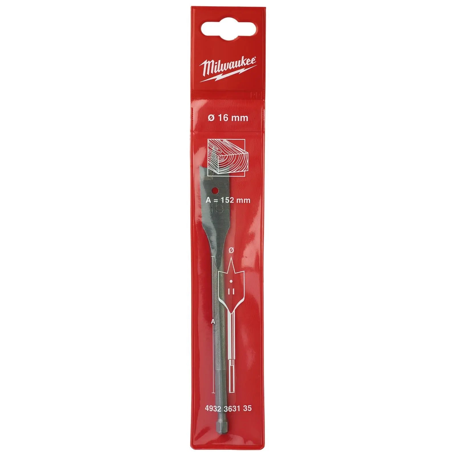 Milwaukee Flat Wood Boring Drill Bits 152mm Length 1/4" Hex Shank 