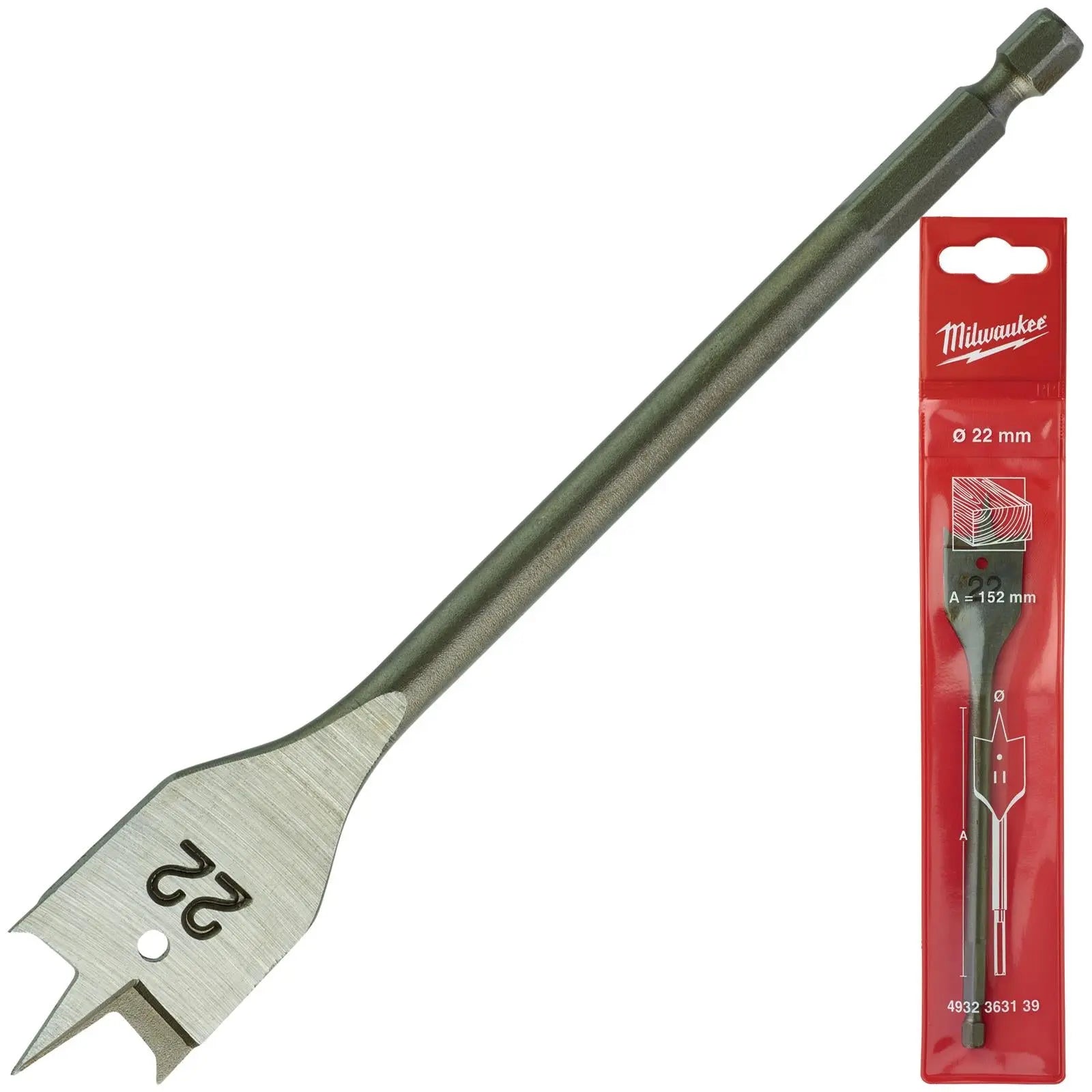 Milwaukee Flat Wood Boring Drill Bits 152mm Length 1/4" Hex Shank 