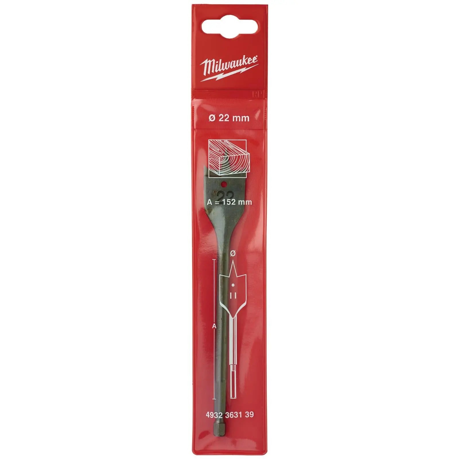 Milwaukee Flat Wood Boring Drill Bits 152mm Length 1/4" Hex Shank 