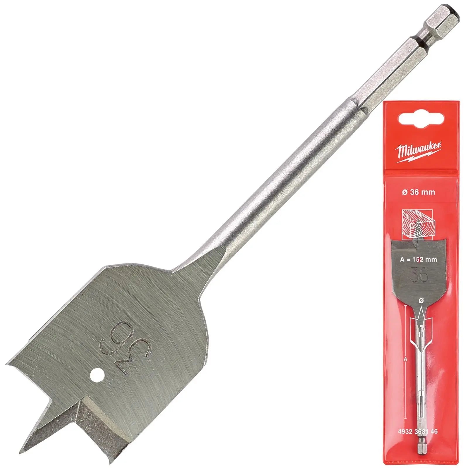 Milwaukee Flat Wood Boring Drill Bits 152mm Length 1/4" Hex Shank 