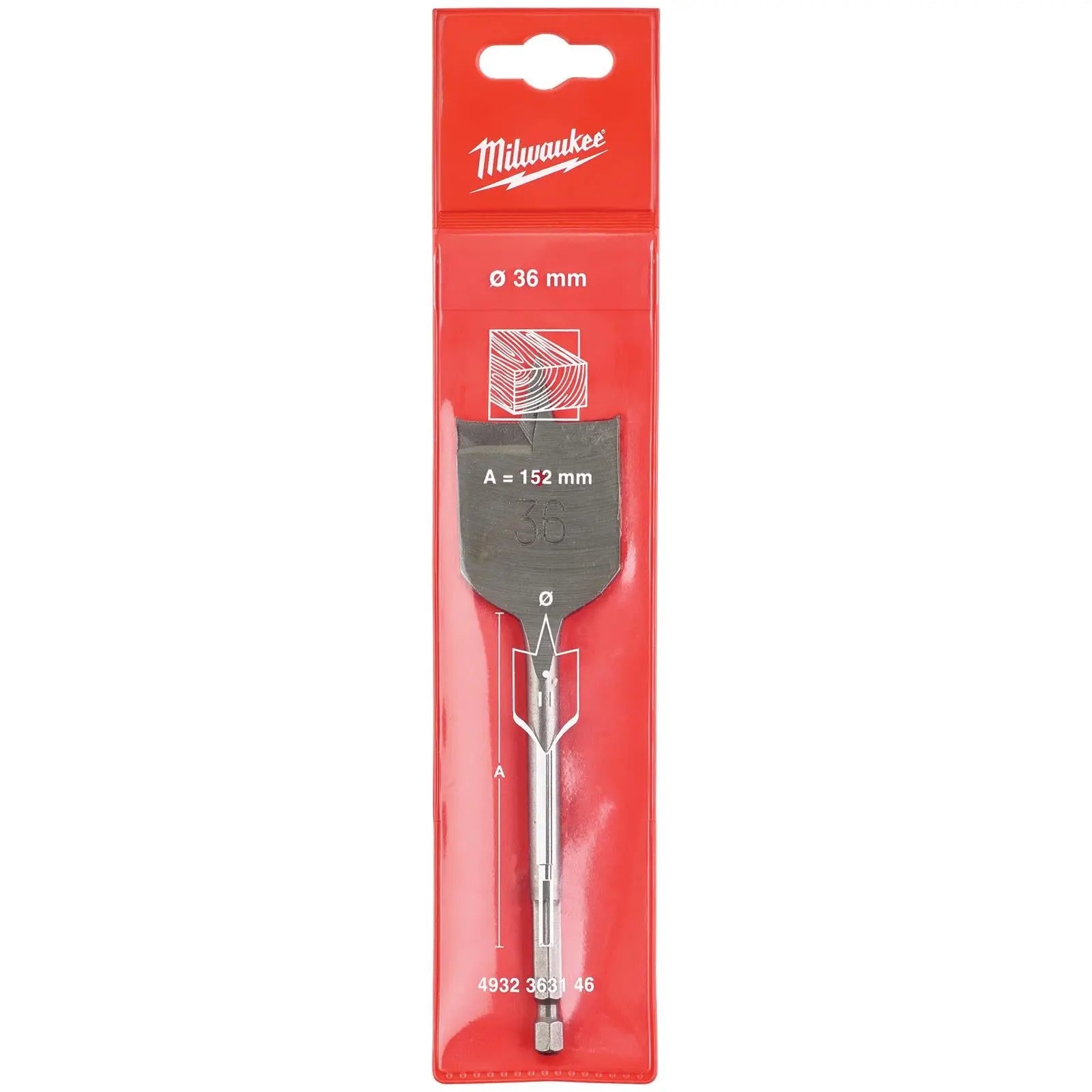 Milwaukee Flat Wood Boring Drill Bits 152mm Length 1/4" Hex Shank 