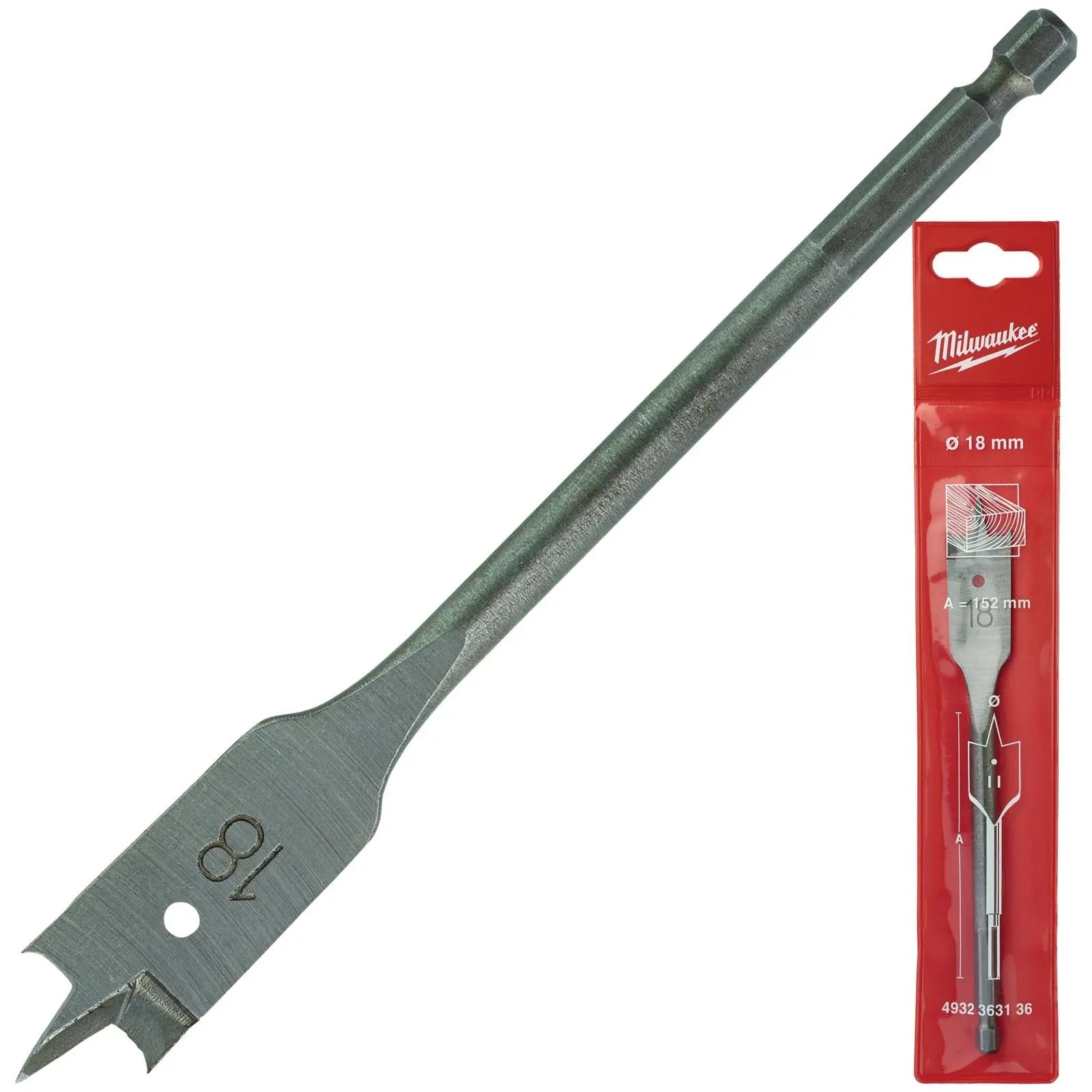 Milwaukee Flat Wood Boring Drill Bits 152mm Length 1/4" Hex Shank 