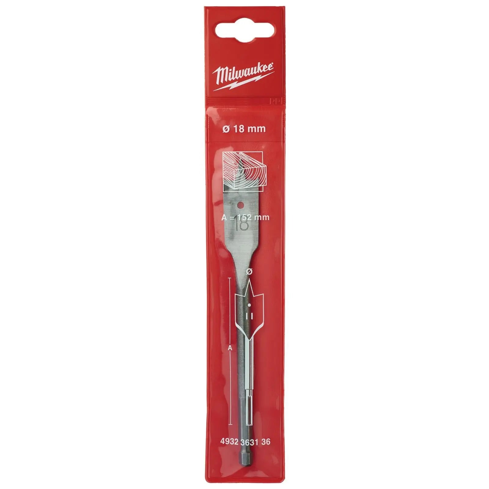 Milwaukee Flat Wood Boring Drill Bits 152mm Length 1/4" Hex Shank 