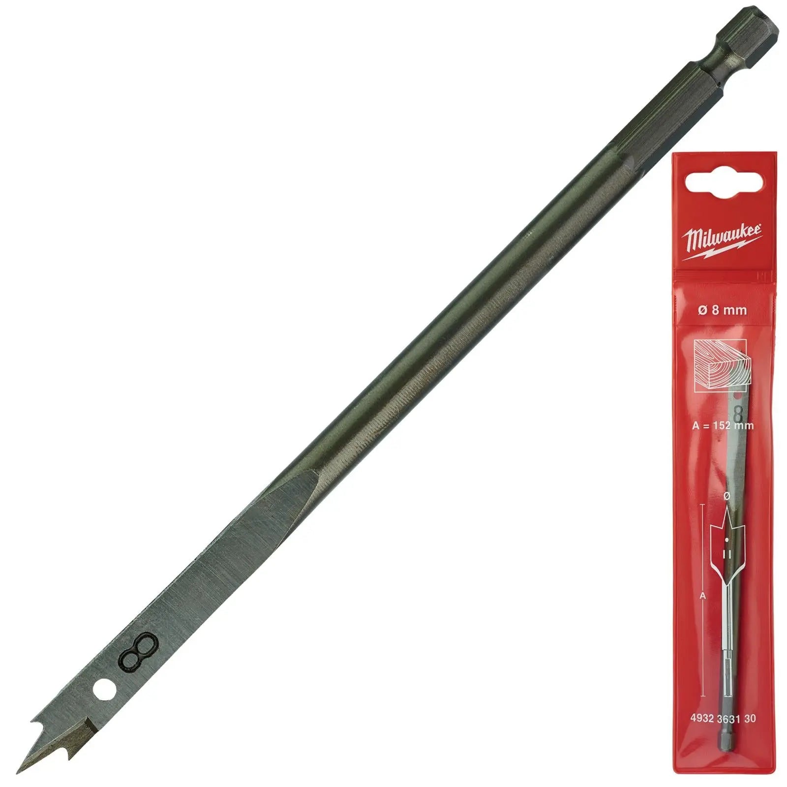 Milwaukee Flat Wood Boring Drill Bits 152mm Length 1/4" Hex Shank 
