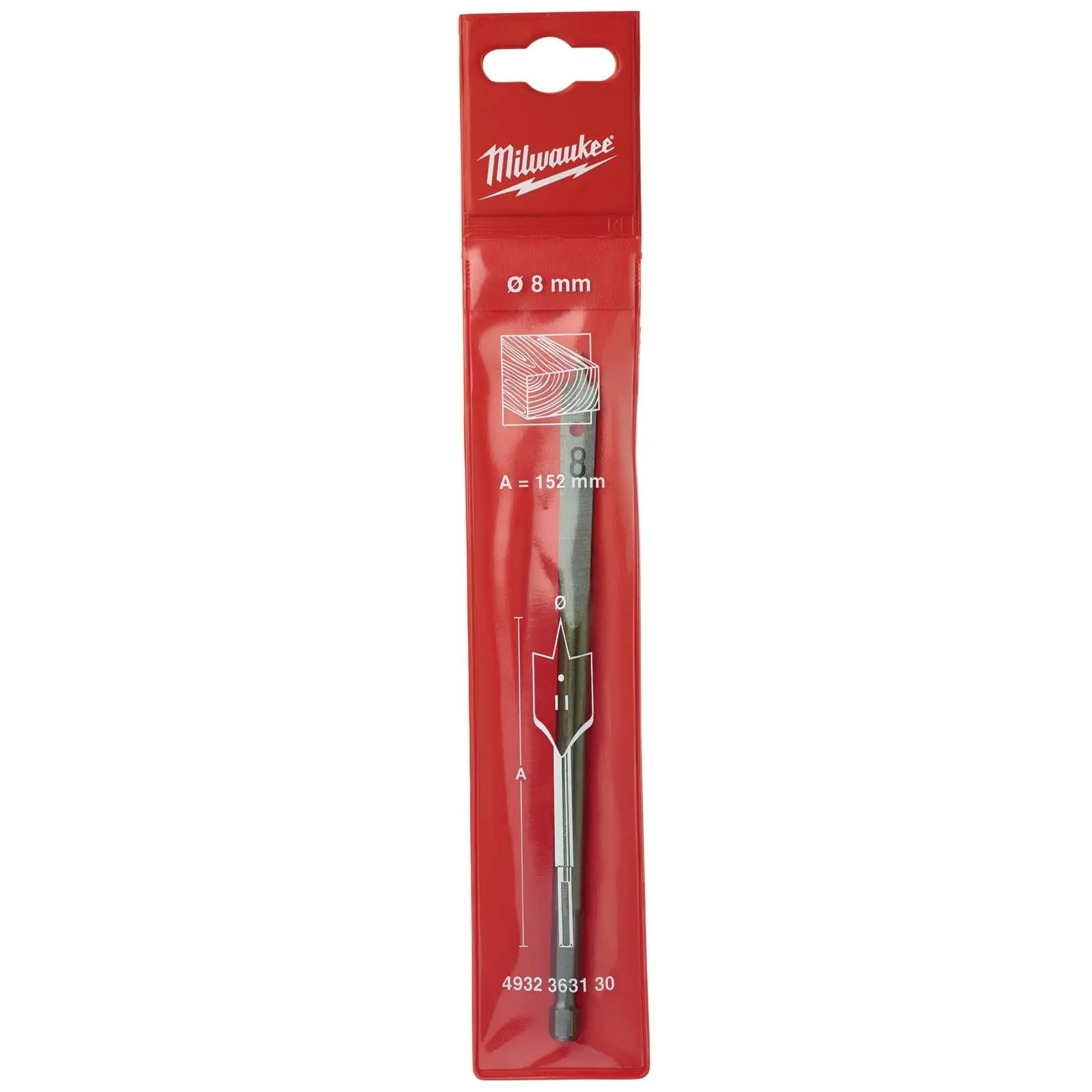 Milwaukee Flat Wood Boring Drill Bits 152mm Length 1/4" Hex Shank 