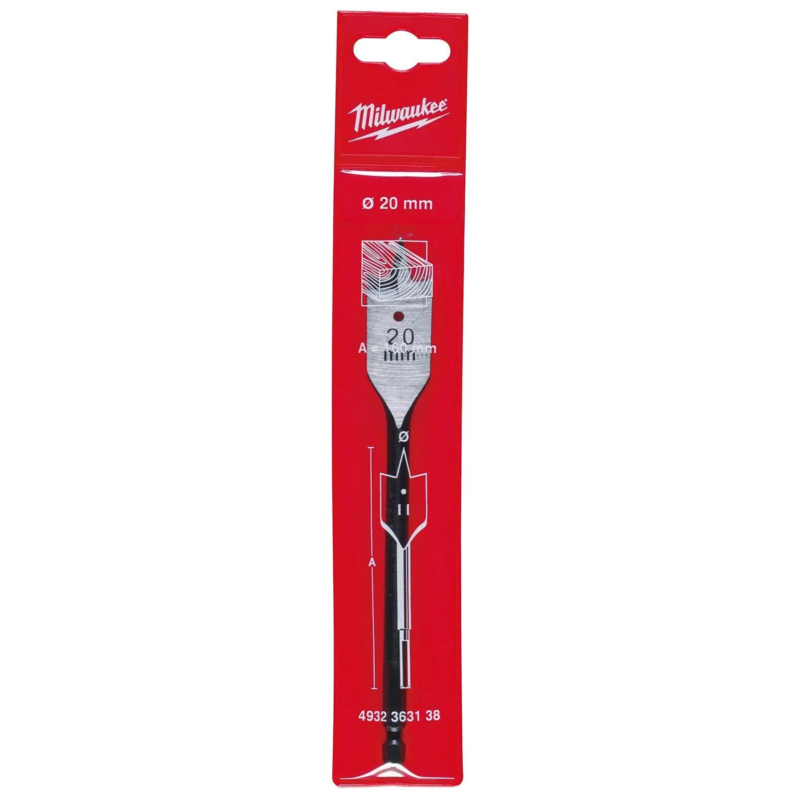 Milwaukee Flat Wood Boring Drill Bits 152mm Length 1/4" Hex Shank 
