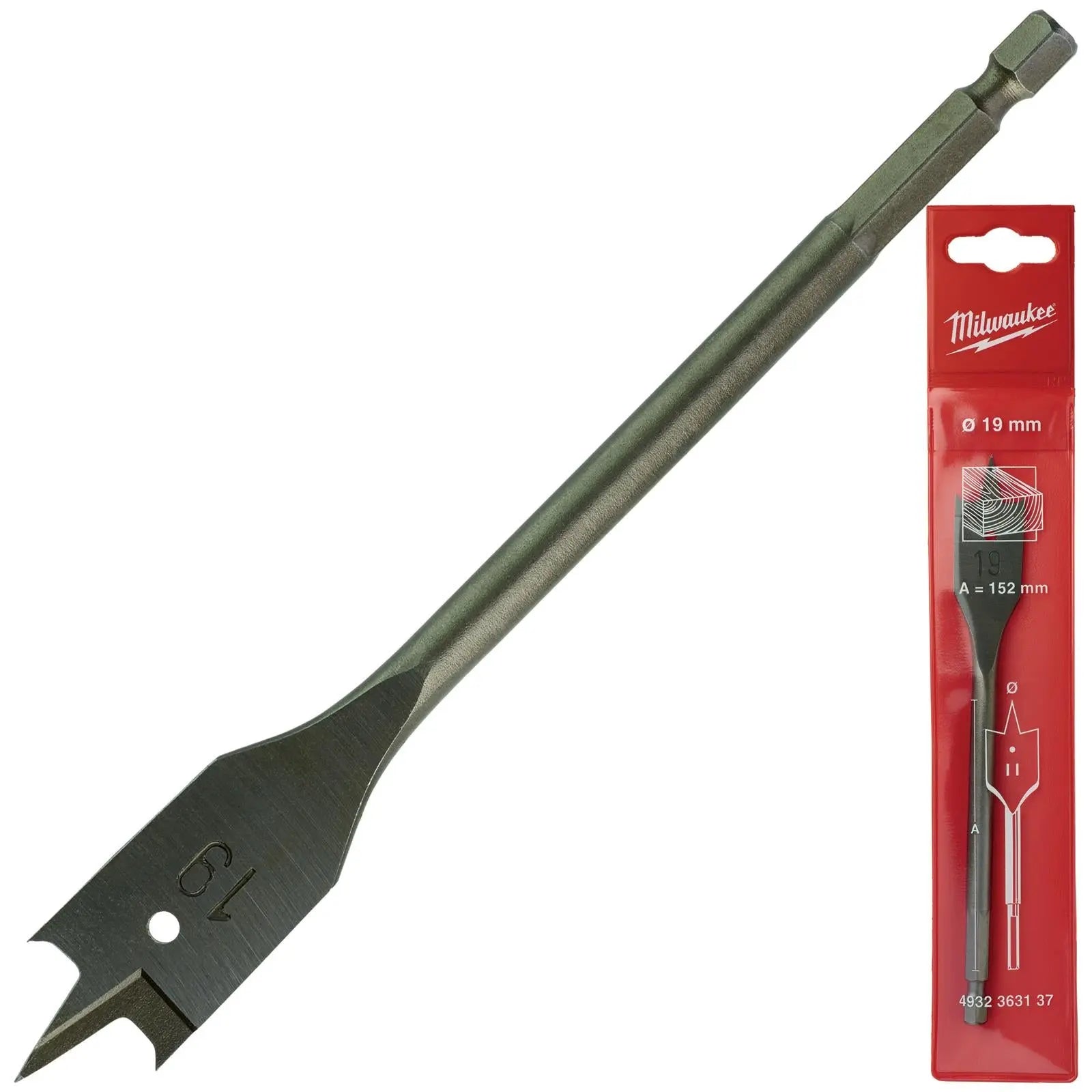 Milwaukee Flat Wood Boring Drill Bits 152mm Length 1/4" Hex Shank 