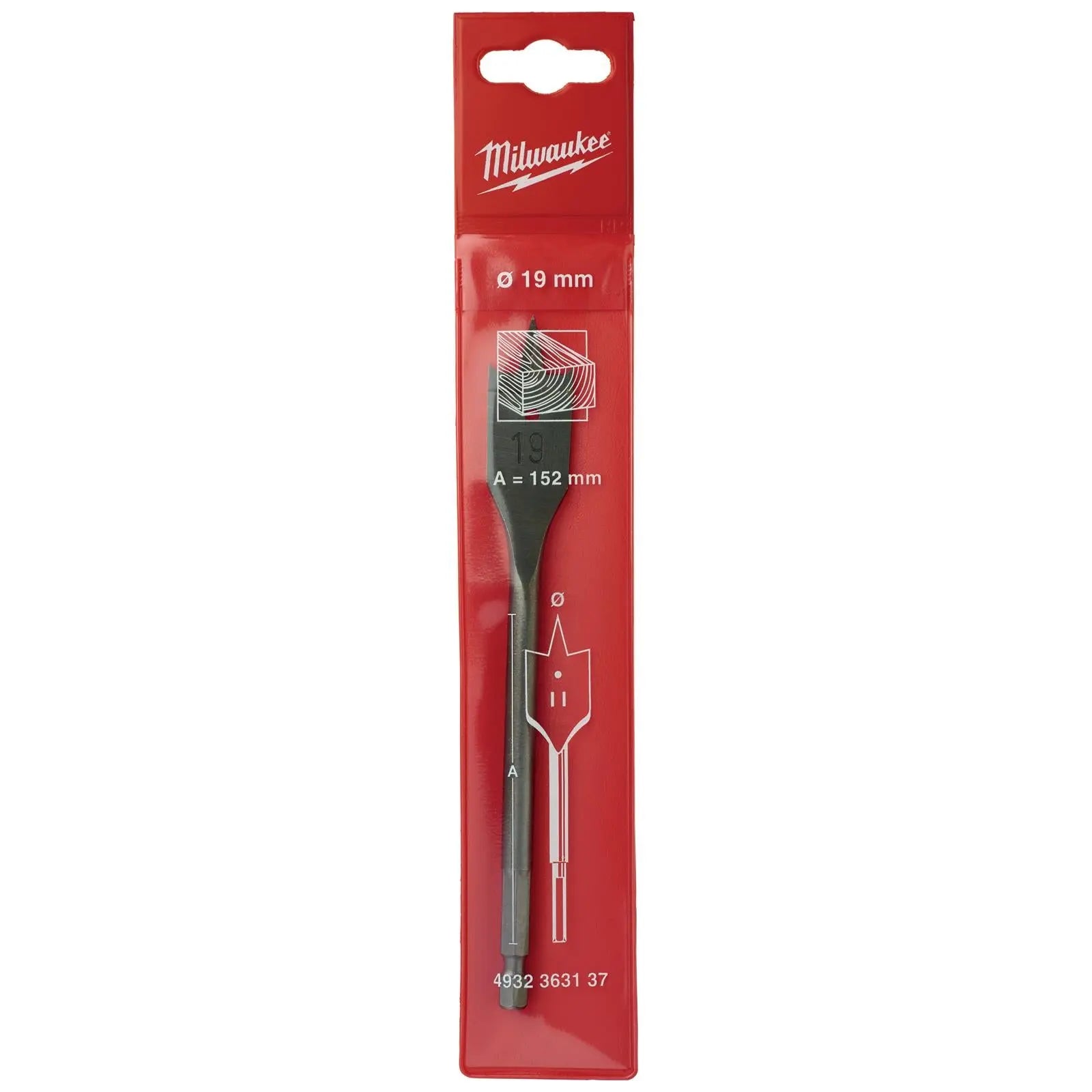 Milwaukee Flat Wood Boring Drill Bits 152mm Length 1/4" Hex Shank 
