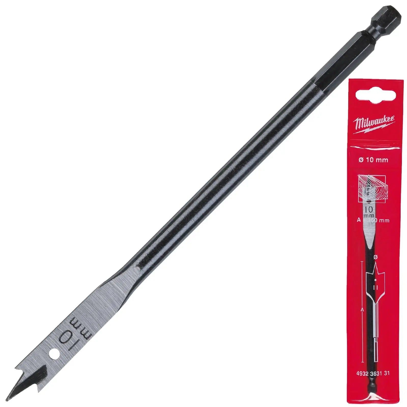 Milwaukee Flat Wood Boring Drill Bits 152mm Length 1/4" Hex Shank 