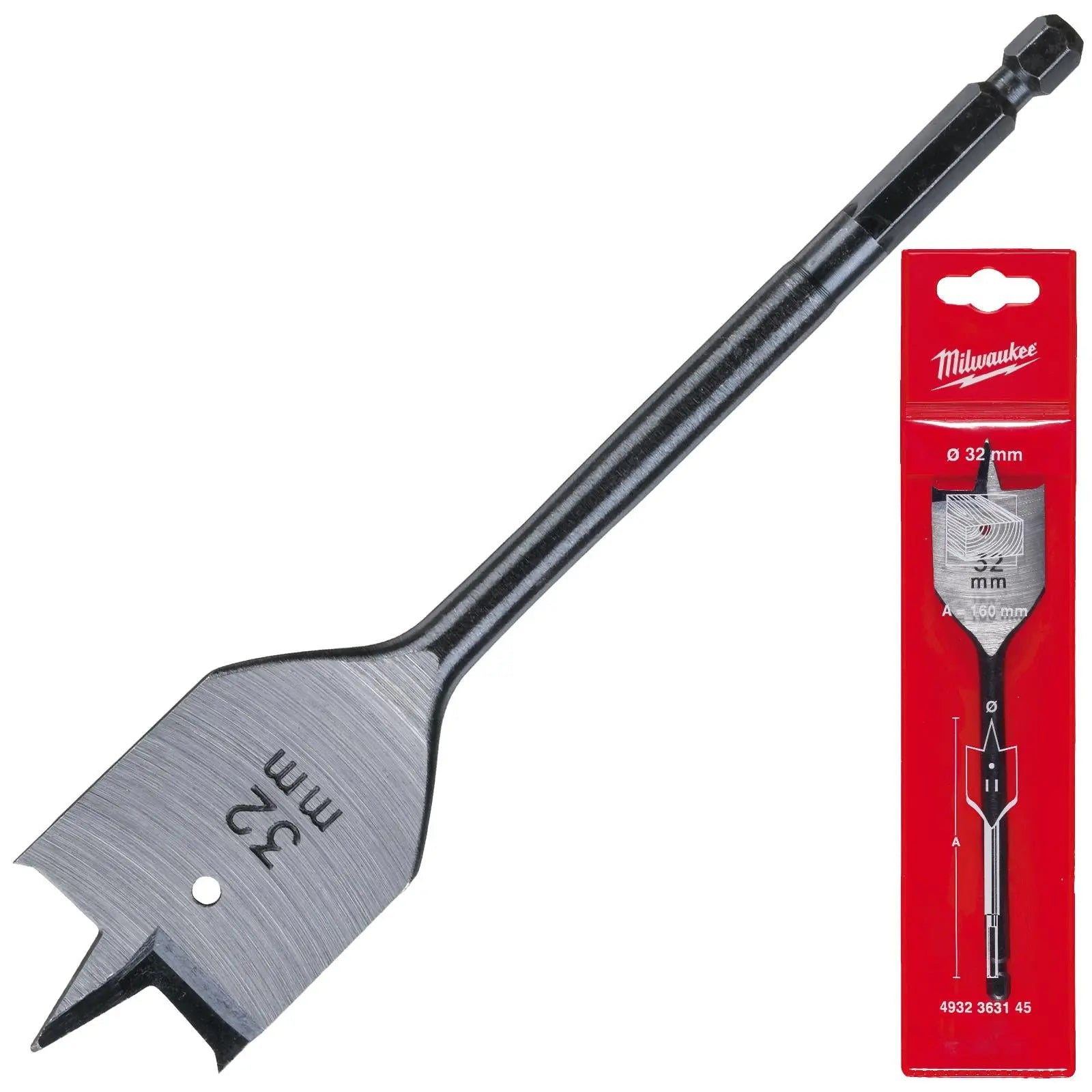 Milwaukee Flat Wood Boring Drill Bits 152mm Length 1/4" Hex Shank 