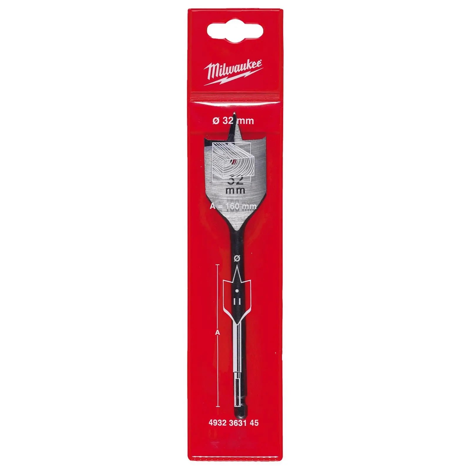 Milwaukee Flat Wood Boring Drill Bits 152mm Length 1/4" Hex Shank 