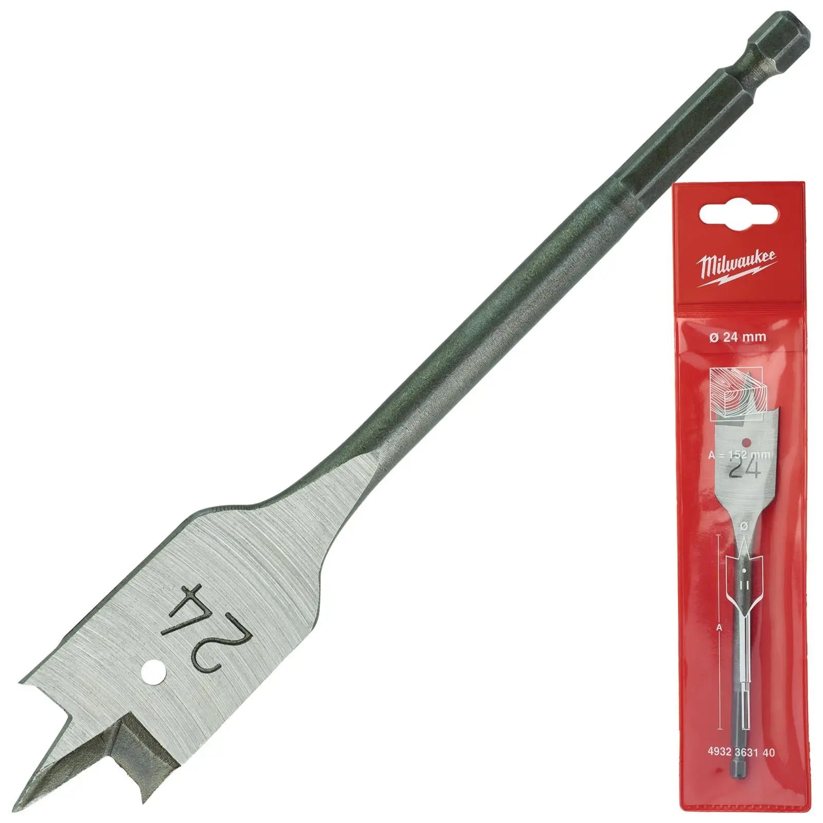 Milwaukee Flat Wood Boring Drill Bits 152mm Length 1/4" Hex Shank 