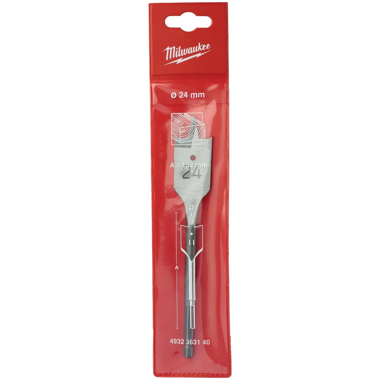 Milwaukee Flat Wood Boring Drill Bits 152mm Length 1/4" Hex Shank 