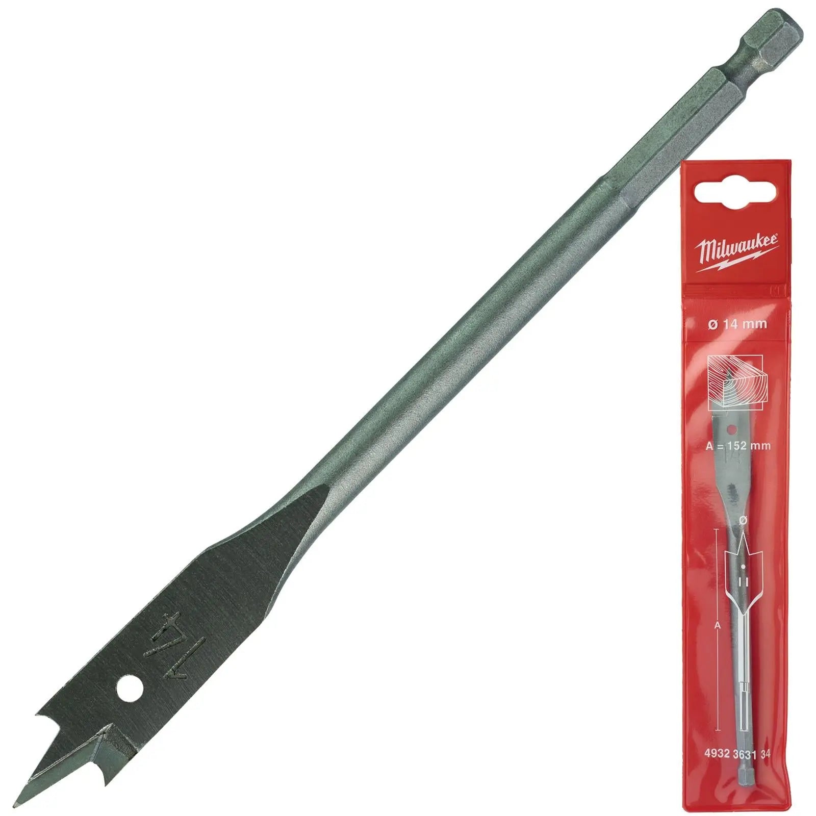 Milwaukee Flat Wood Boring Drill Bits 152mm Length 1/4" Hex Shank 