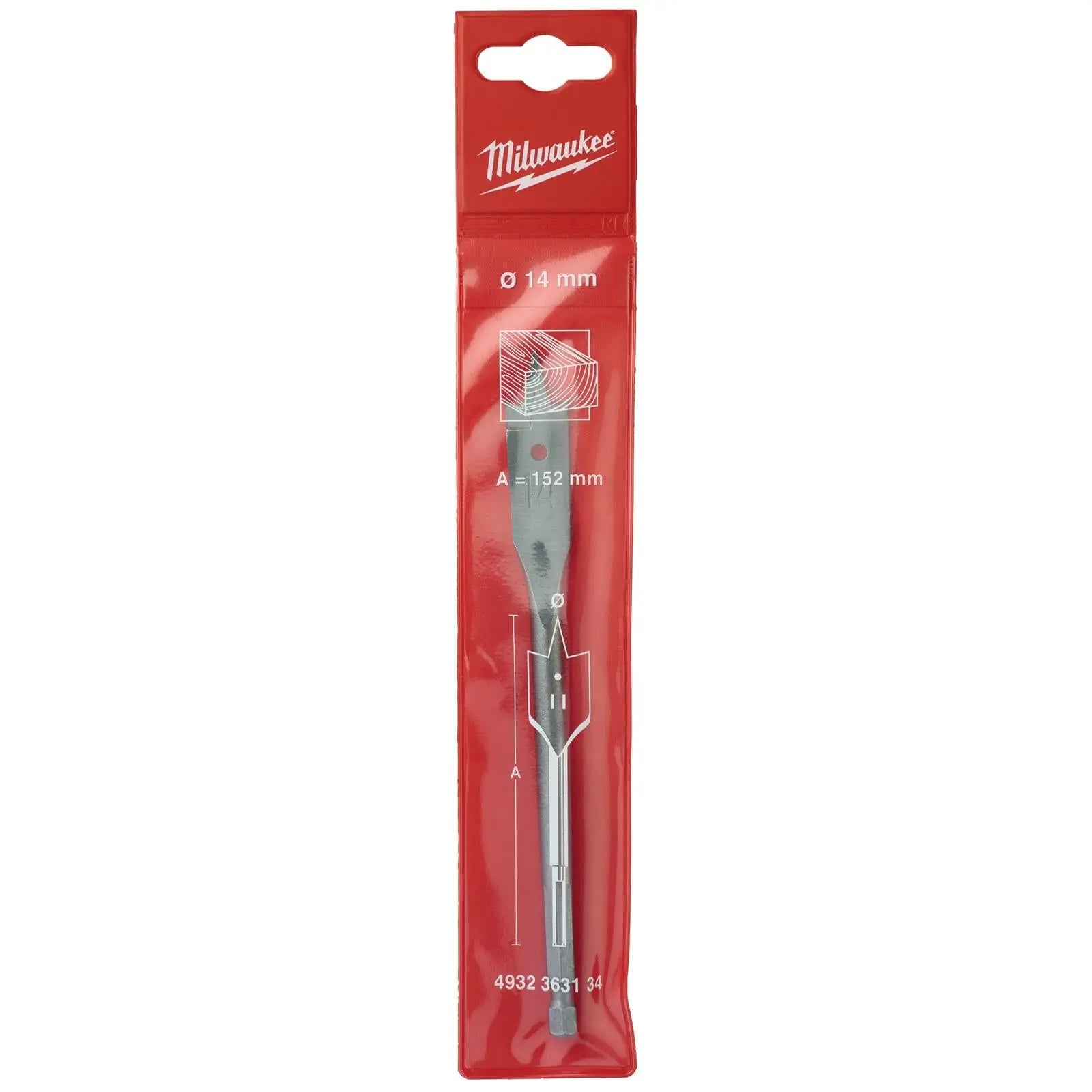 Milwaukee Flat Wood Boring Drill Bits 152mm Length 1/4" Hex Shank 