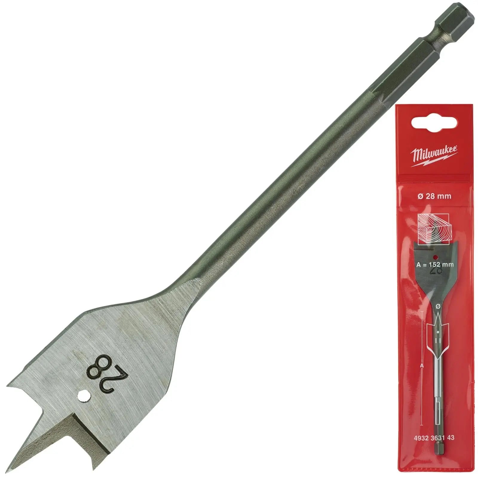 Milwaukee Flat Wood Boring Drill Bits 152mm Length 1/4" Hex Shank 
