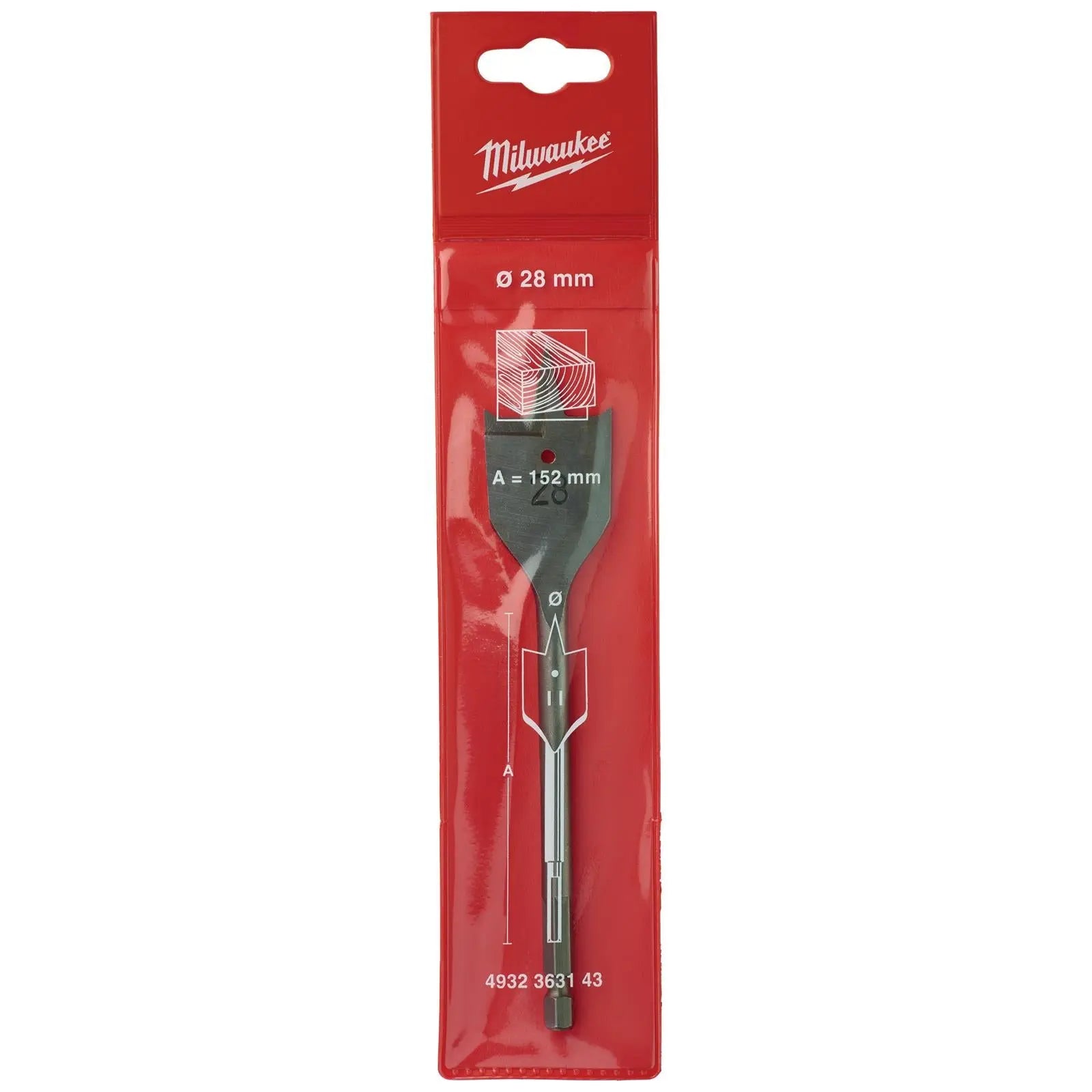Milwaukee Flat Wood Boring Drill Bits 152mm Length 1/4" Hex Shank 