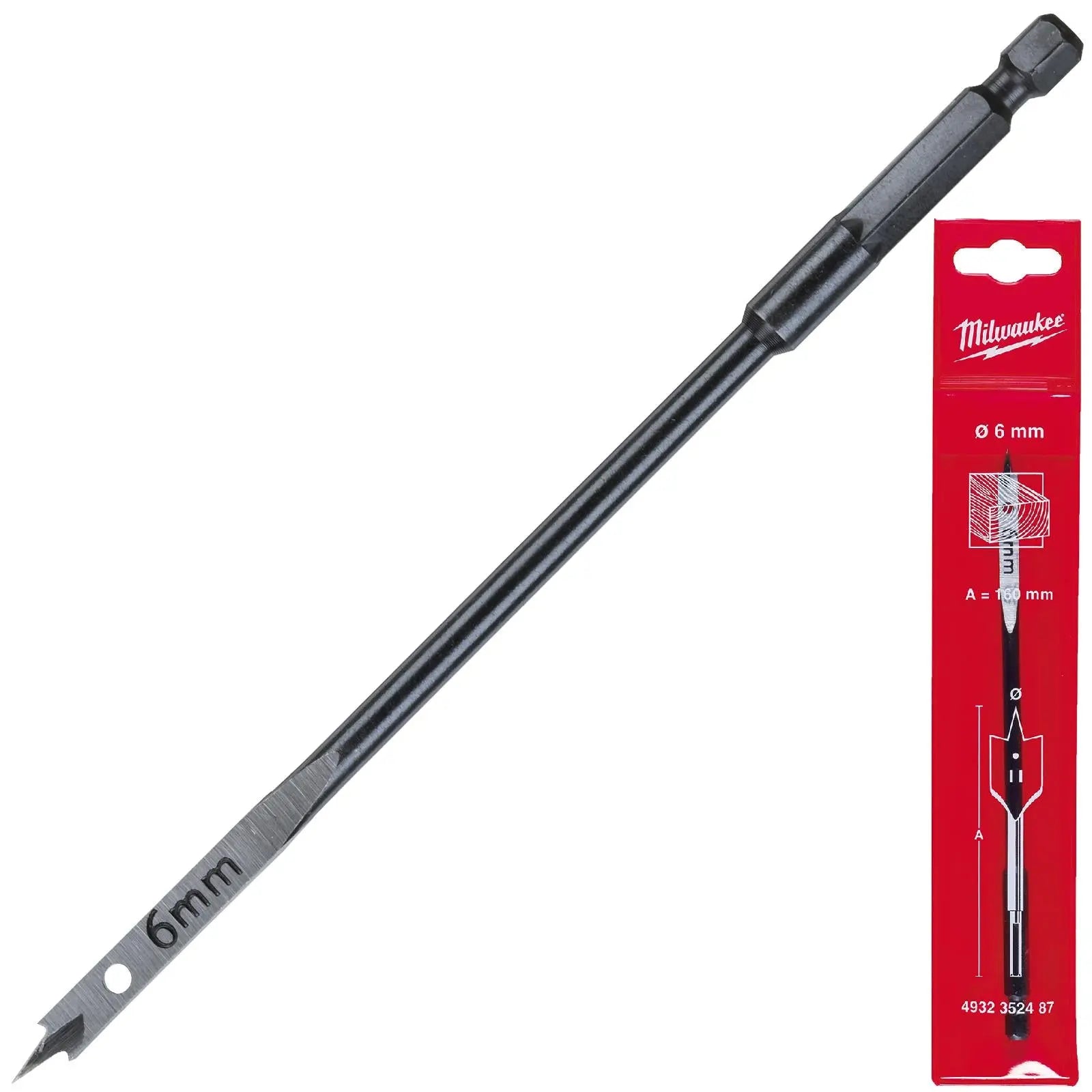 Milwaukee Flat Wood Boring Drill Bits 152mm Length 1/4" Hex Shank 
