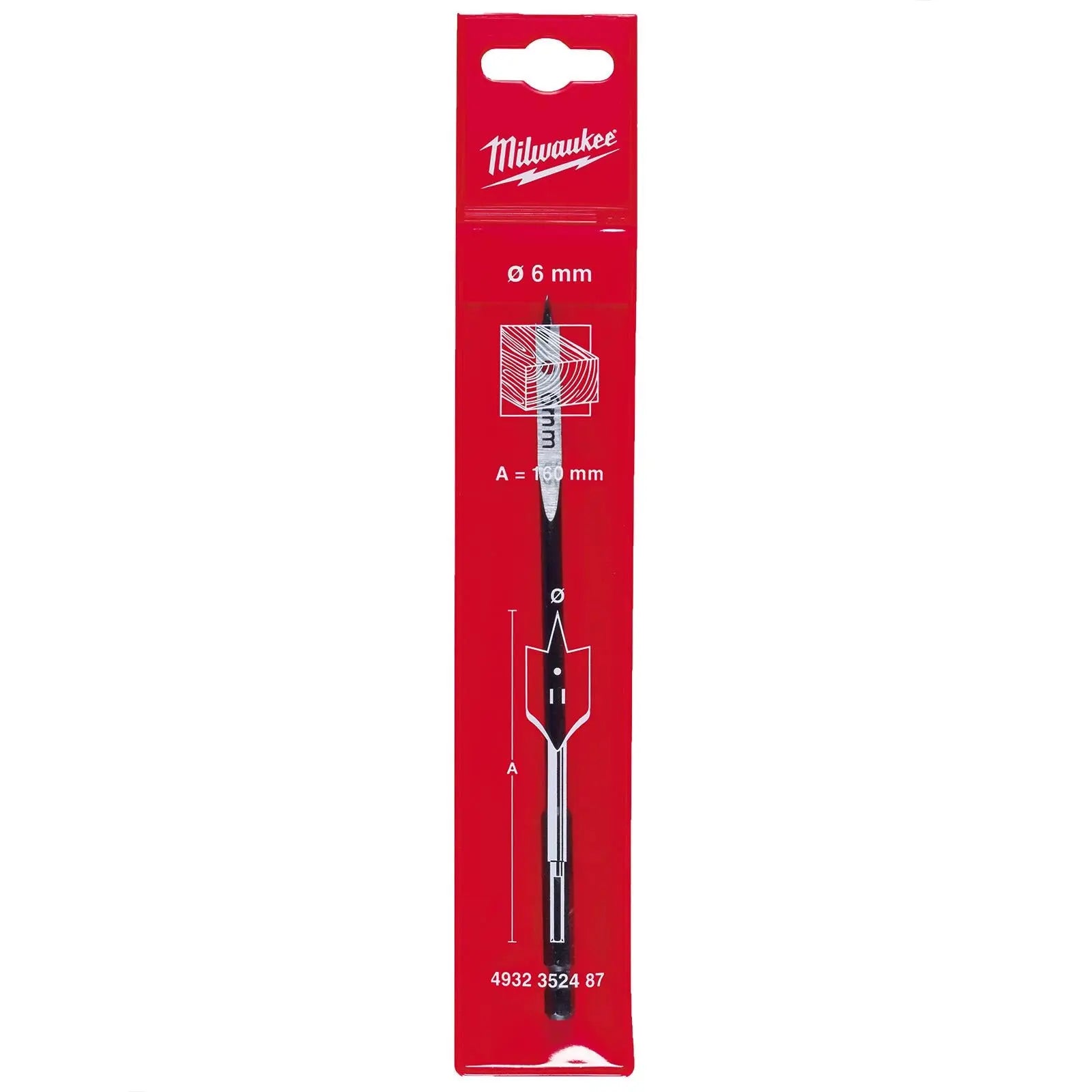 Milwaukee Flat Wood Boring Drill Bits 152mm Length 1/4" Hex Shank 